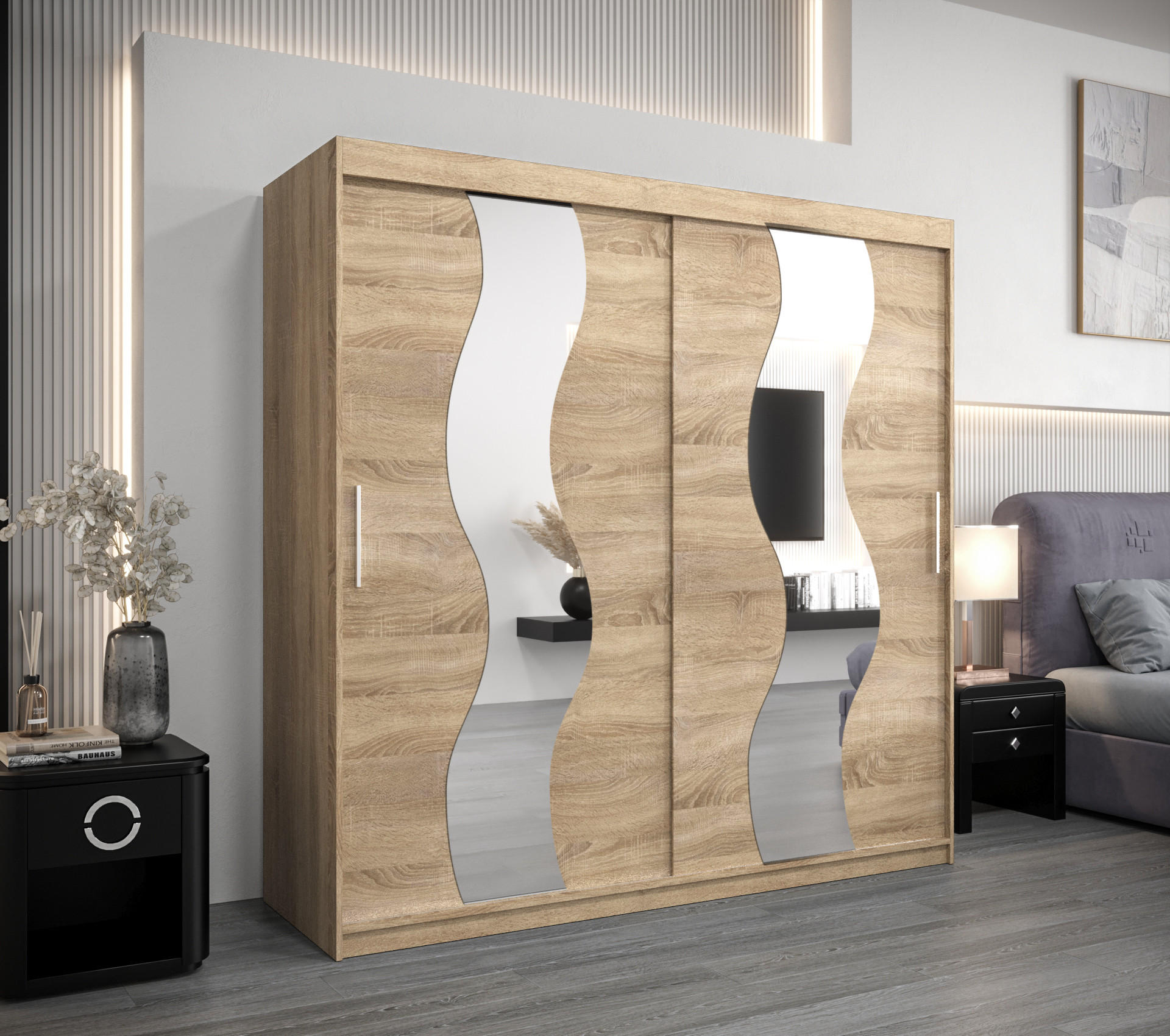 SCHWEBETÜRENSCHRANK 200/200/62 2-türig - Silberfarben/Sonoma Eiche, Holz/Kunststoff (200/200/62cm) - MÖBEL KRYSPOL