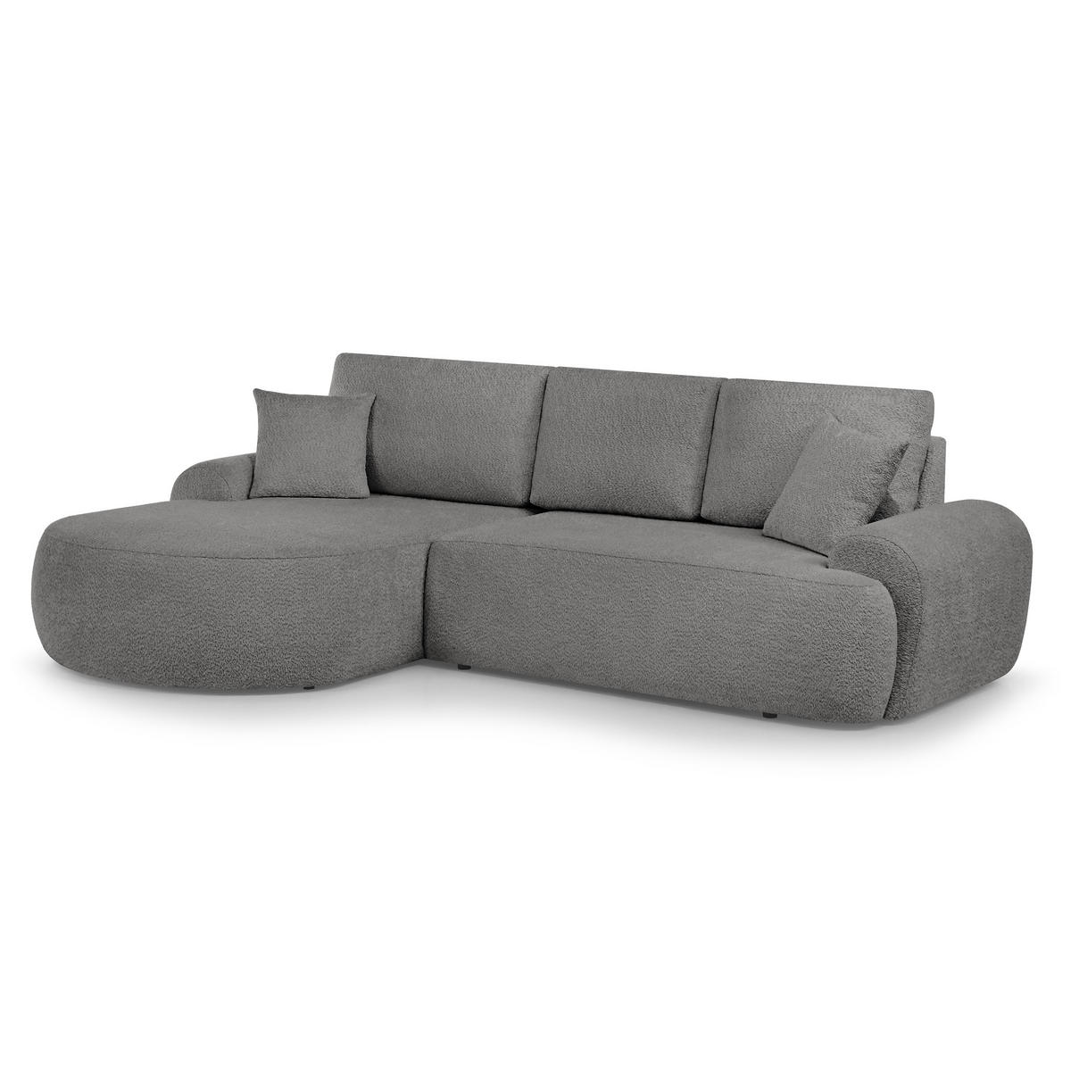 ECKSOFA Teddy L Grau, Bouclé-Stoff, links - Schwarz/Grau, Textil (270/170cm) - Beautysofa