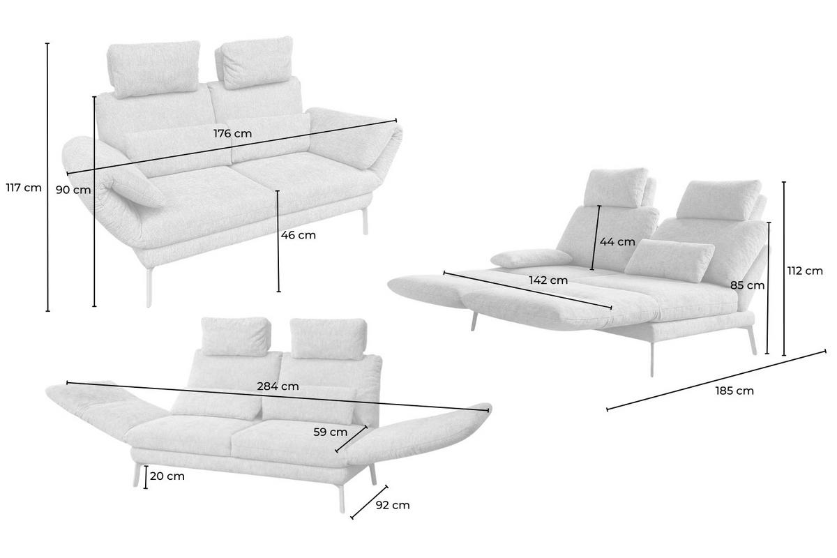 SOFA HOLLY Weiß Flachgewebe - Weiß/Braun, Textil/Metall (176/90/92cm) - KAWOLA