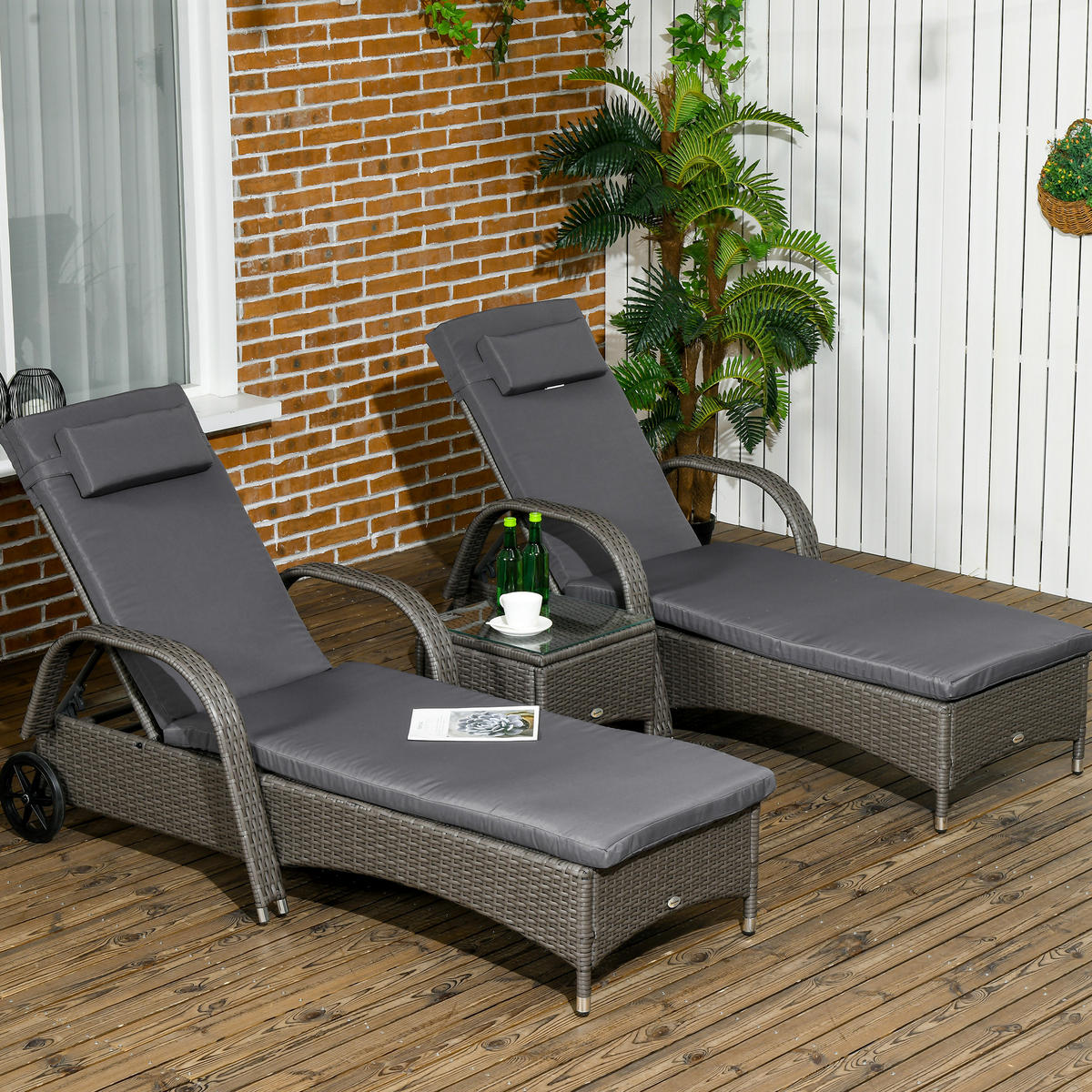 GARTENMÖBEL, Polyrattan+Metall Grau+Dunkelgrau - Grau, Kunststoff - Outsunny