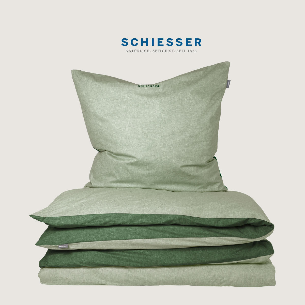 BETTWÄSCHESET Doubleface - Feinbiber - 2-teilig - 135 x 200 cm - Grün - Grün, Textil (135/200cm) - SCHIESSER