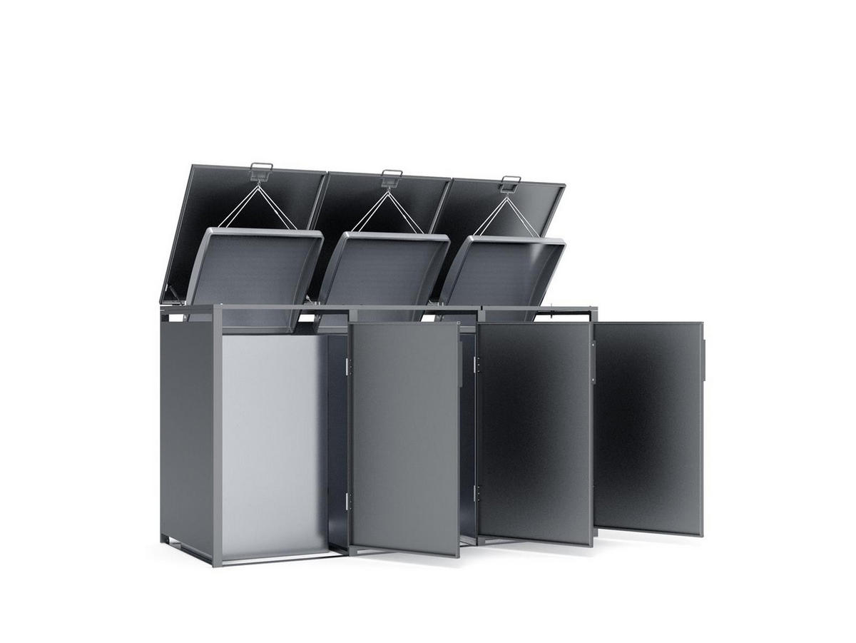 MÜLLTONNENBOX 3er, 198,5x80x116cm, Stahl, anthrazit - Grau, Kunststoff (80/175/120cm)