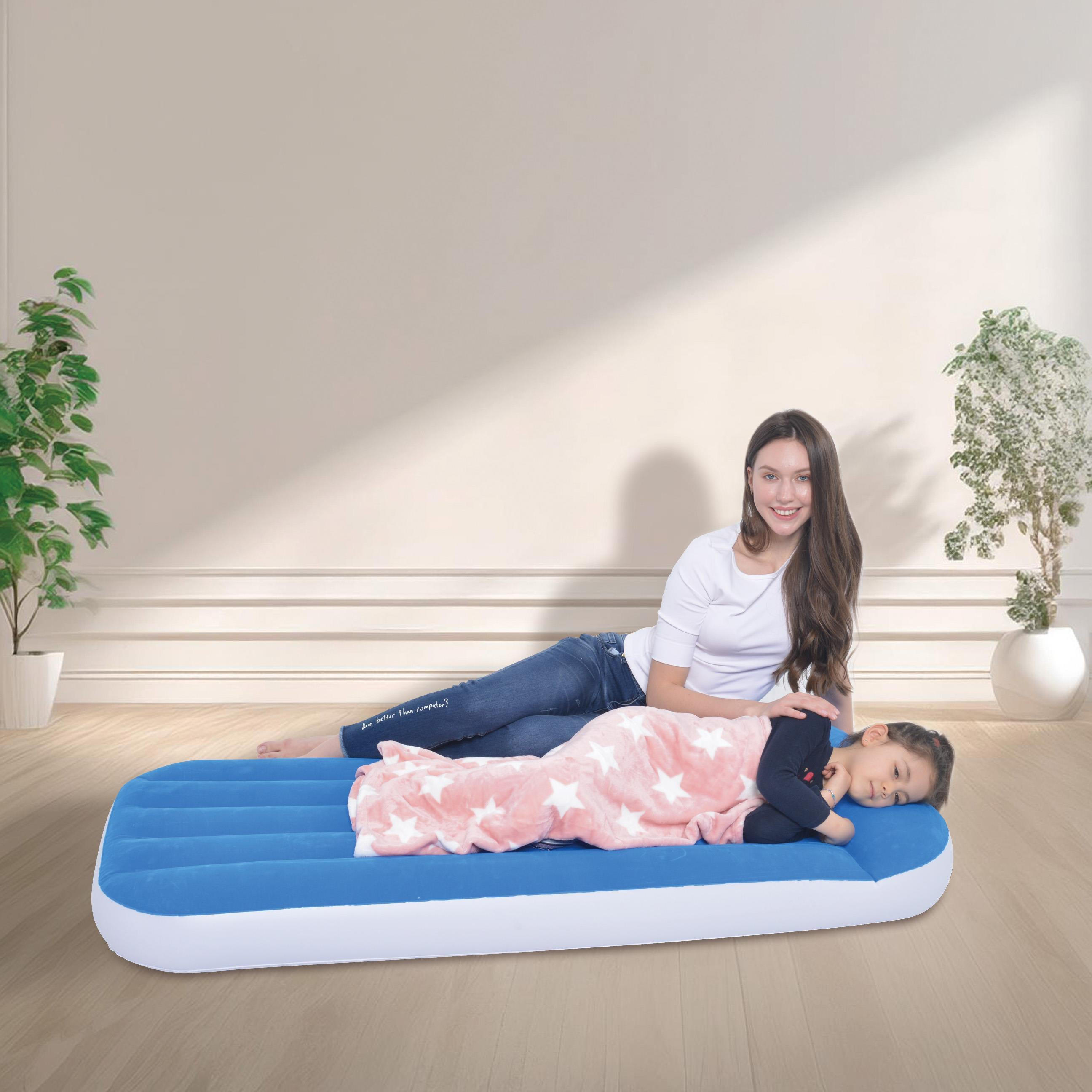 LUFTBETT Luftmatratze Camping Kinder 157 x 66 x 23 cm blau aufblasbar ohne Pumpe - Blau, Kunststoff (66/157cm) - Avenli