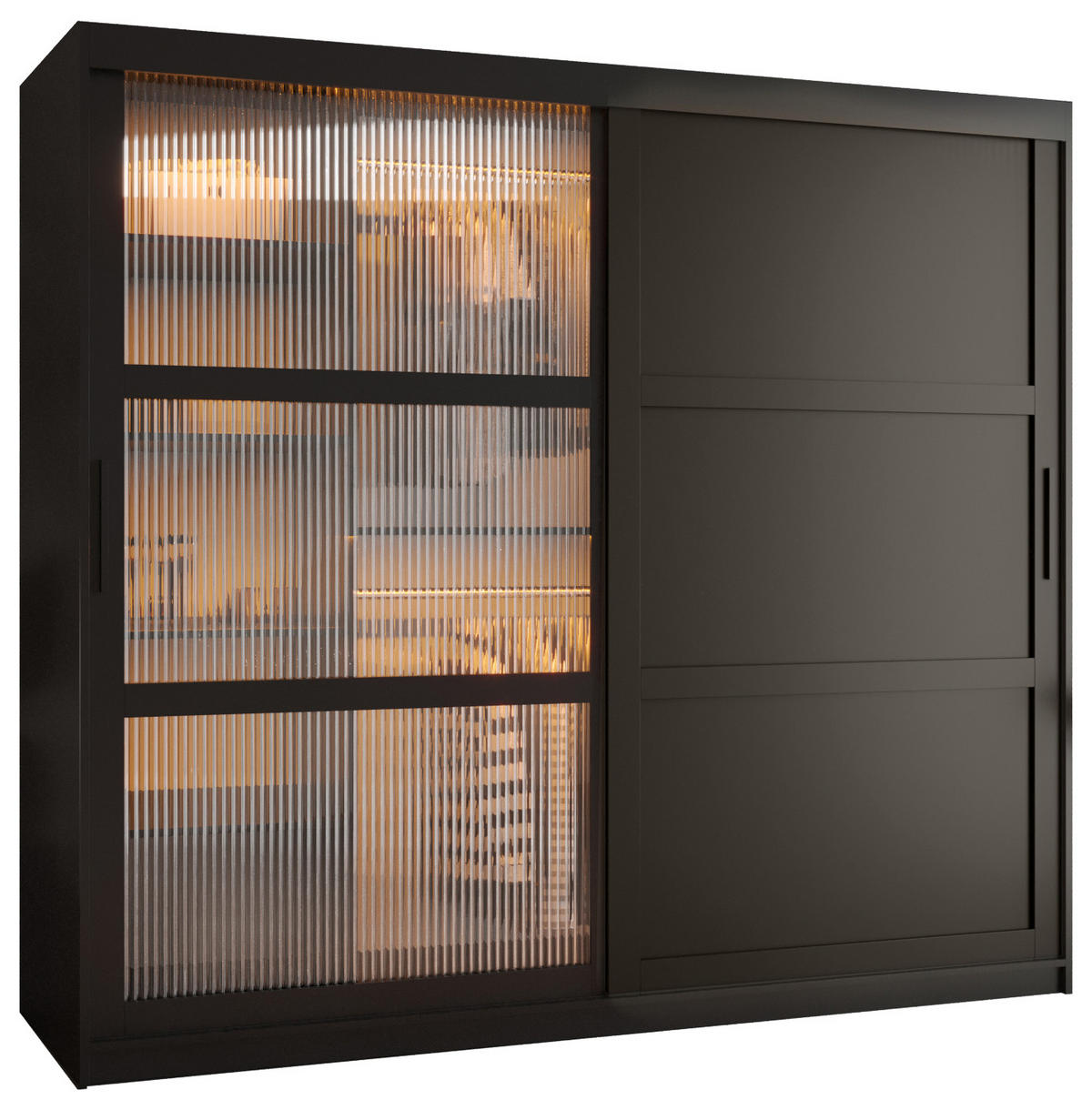 SCHWEBETÜRENSCHRANK 200/200/62 2-türig - Schwarz, Holz/Kunststoff (200/200/62cm) - Abiks Möbel