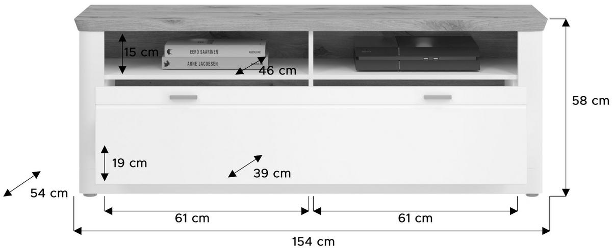 LOWOARD Michigan weiß Viking Oak Nachbildung - Weiß, Holzwerkstoff (154/59/50cm) - Xonox