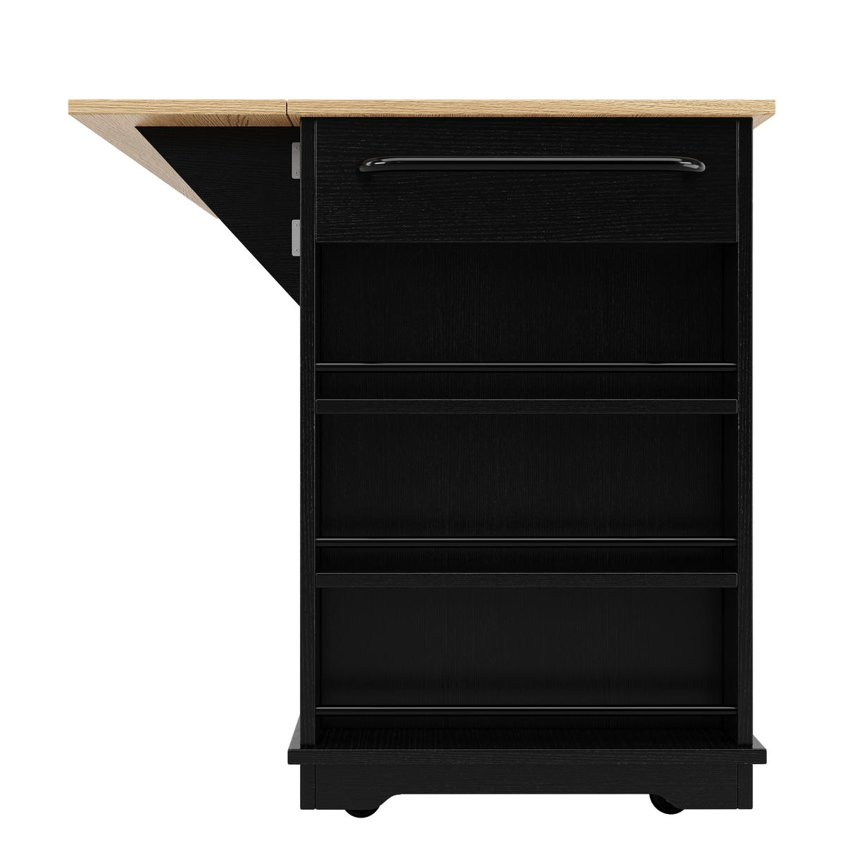 KÜCHENINSEL Servierwagen Glas Holzmaserung Schwarz - Schwarz, Metall (151.5/91.7/60cm) - FLIEKS