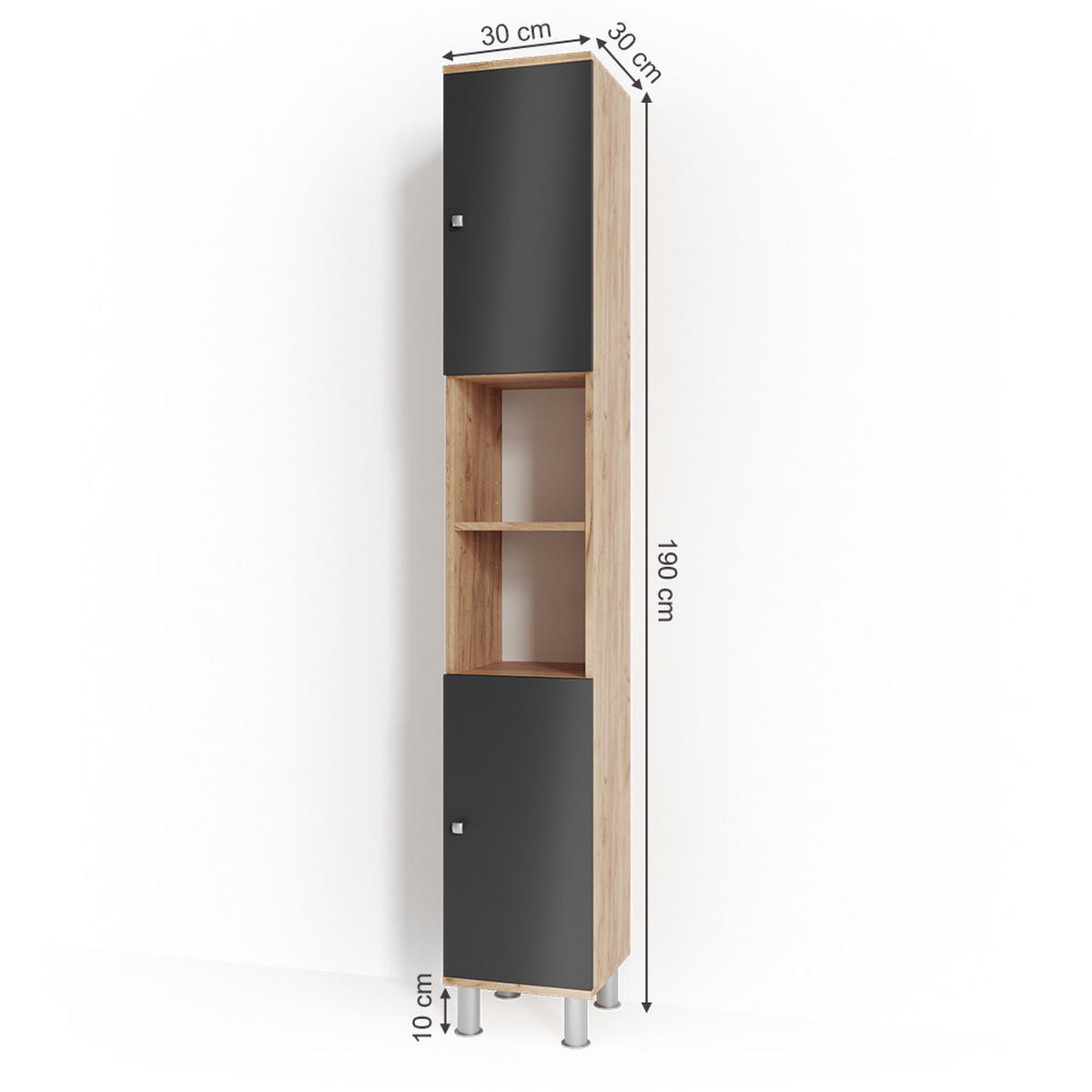 BADSCHRANK Fynn Eiche 30 x 190 cm - Eichefarben/Anthrazit, Holzwerkstoff (30/190/30cm) - Vicco