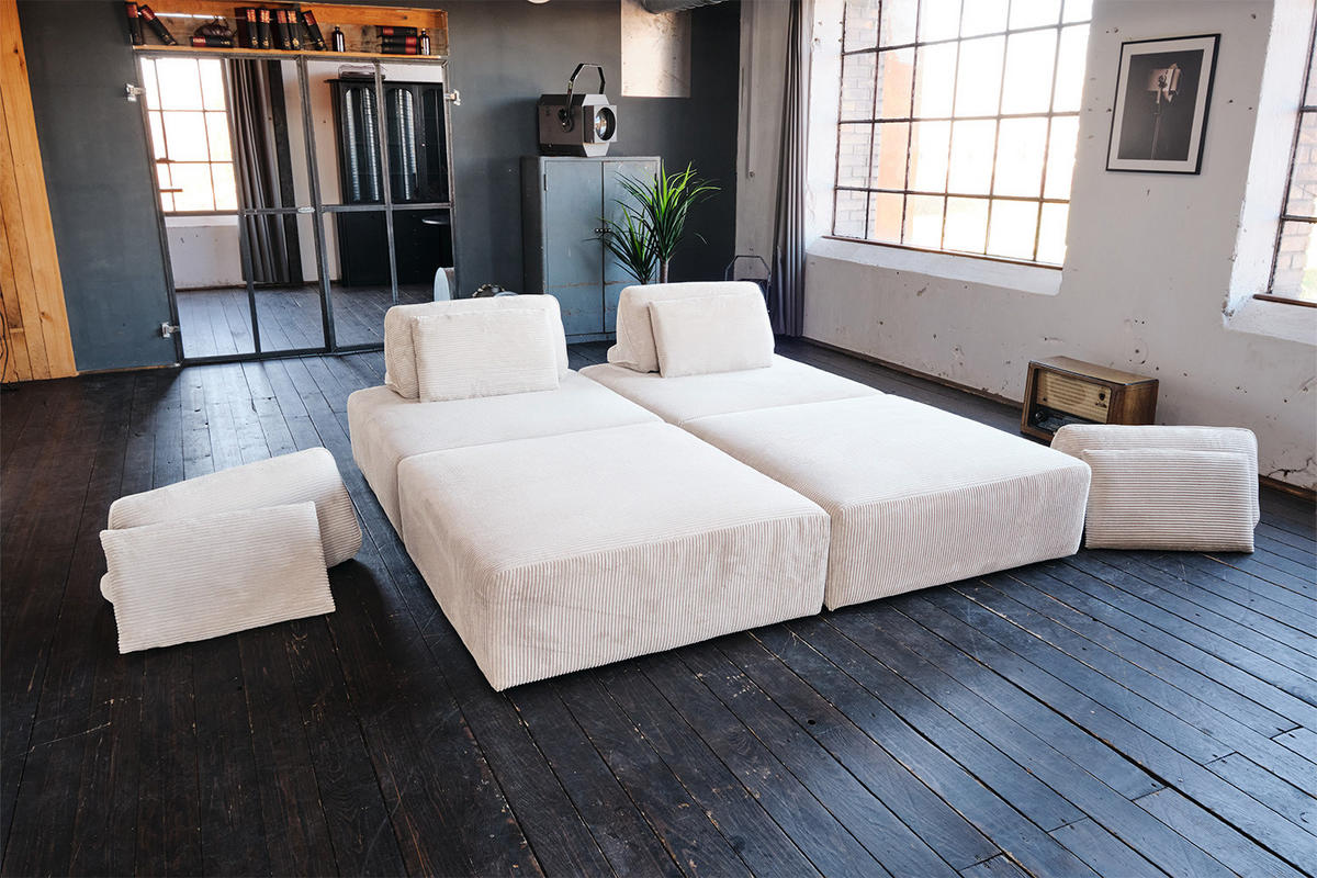 MODULSOFA WIOLO SOFT 4 MODULE 4 KISSEN Cremeweiß Cord - Creme/Schwarz, Kunststoff/Textil (333/84/222cm) - KAWOLA