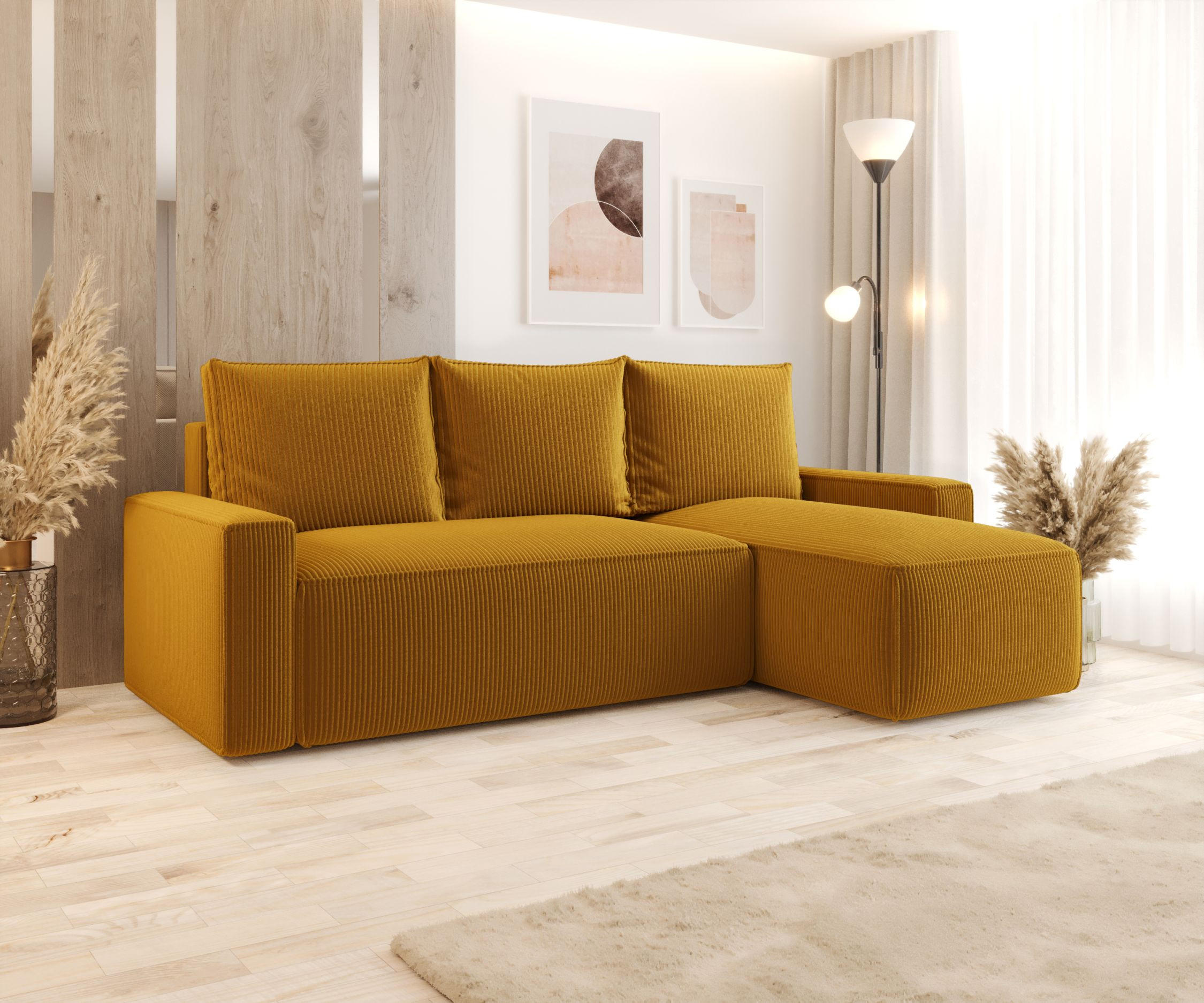 ECKSOFA mit Schlaffunktion SAVIO Poso 01 Rechts - Currygelb, Textil (232/140cm) - Bedante
