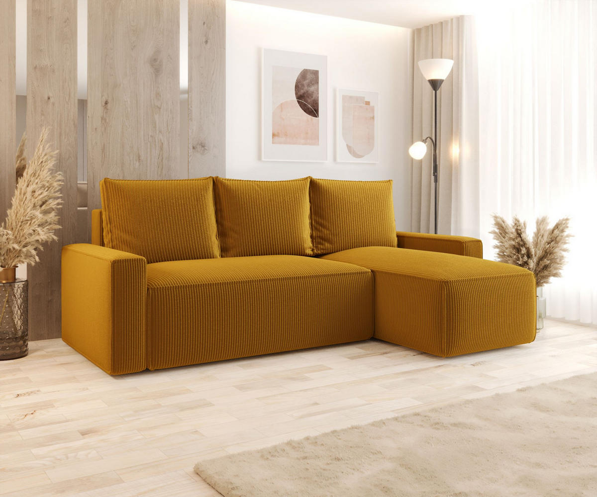 ECKSOFA mit Schlaffunktion SAVIO Poso 01 Rechts - Currygelb, Textil (232/140cm) - Bedante