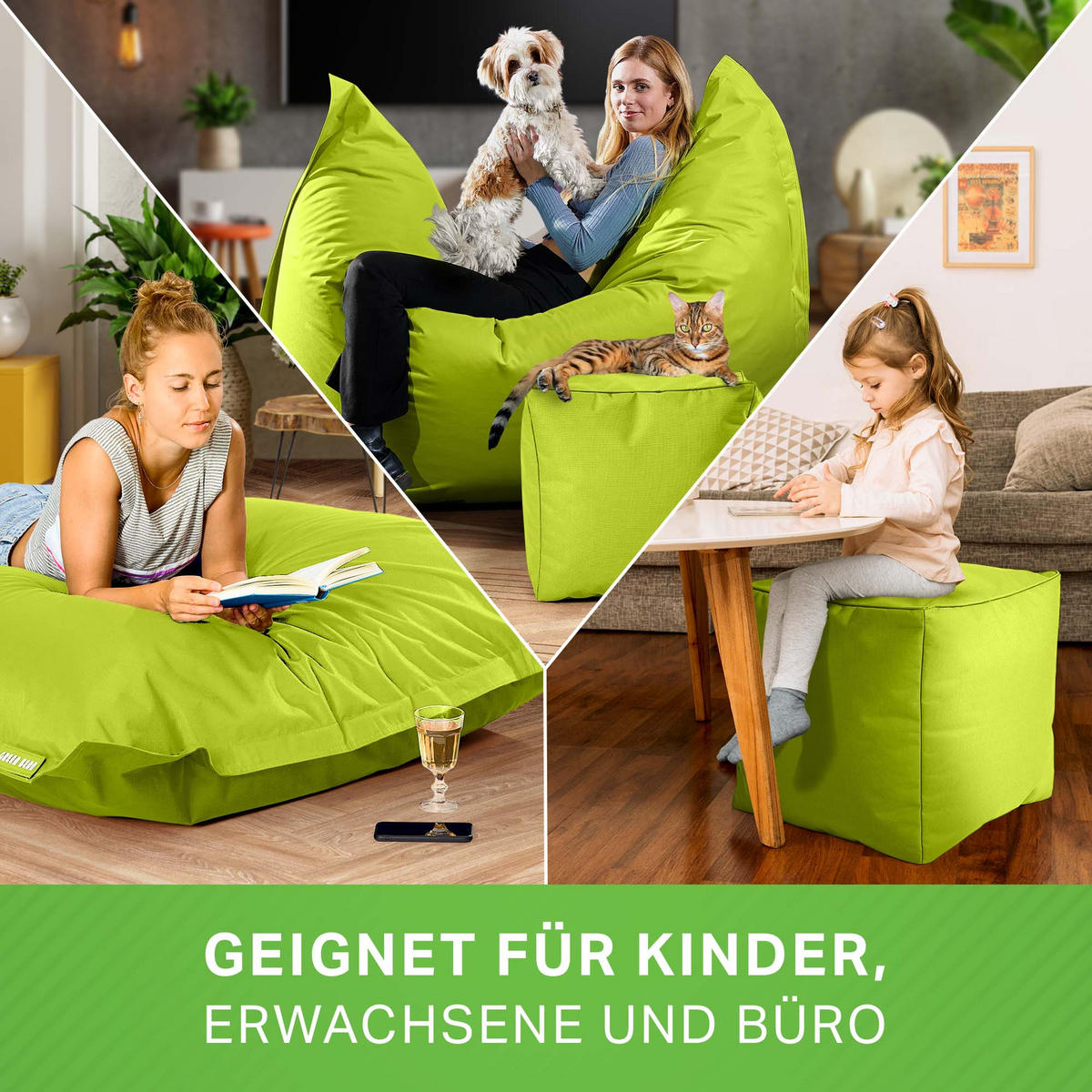 XXL-SITZSACK + Pouf 2er Set - 140x180cm - Hellgrün, Textil (140/25/180cm) - Green Bean