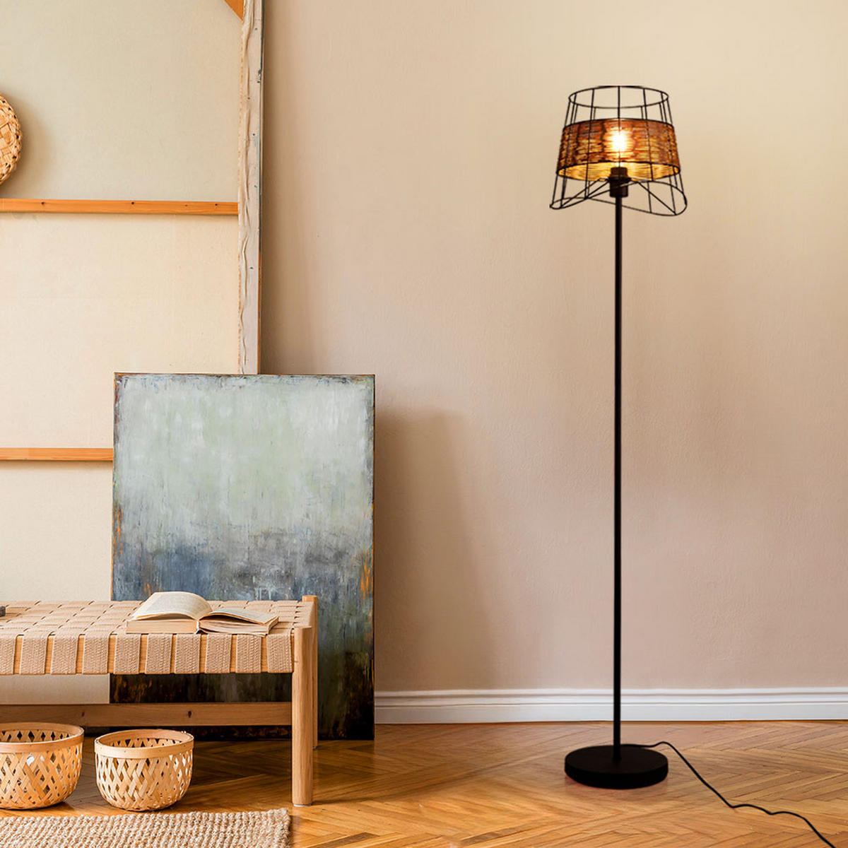 LED STEHLEUCHTE Metall Braun Käfig-Design - Braun, Metall (30/30/154cm) - Nowa