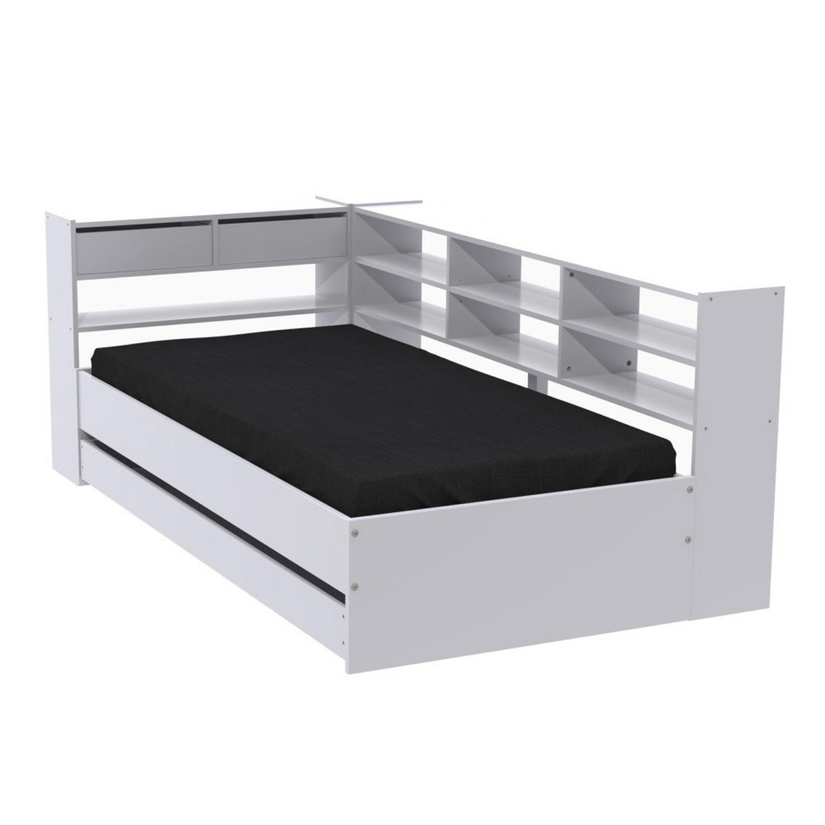 STAURAUMBETT ROLLER / 90x190 cm - Weiß - Weiß, Holzwerkstoff (90/190cm) - Weber Industries