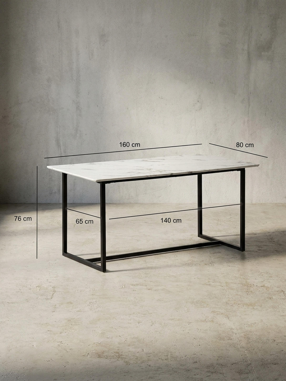 ESSTISCH Marmoroptik Metall Rechteckig Modern Klein, Weiß 160x80x76 cm - Schwarz/Weiß, Holzwerkstoff/Metall (80/160/76cm) - KADIMA DESIGN