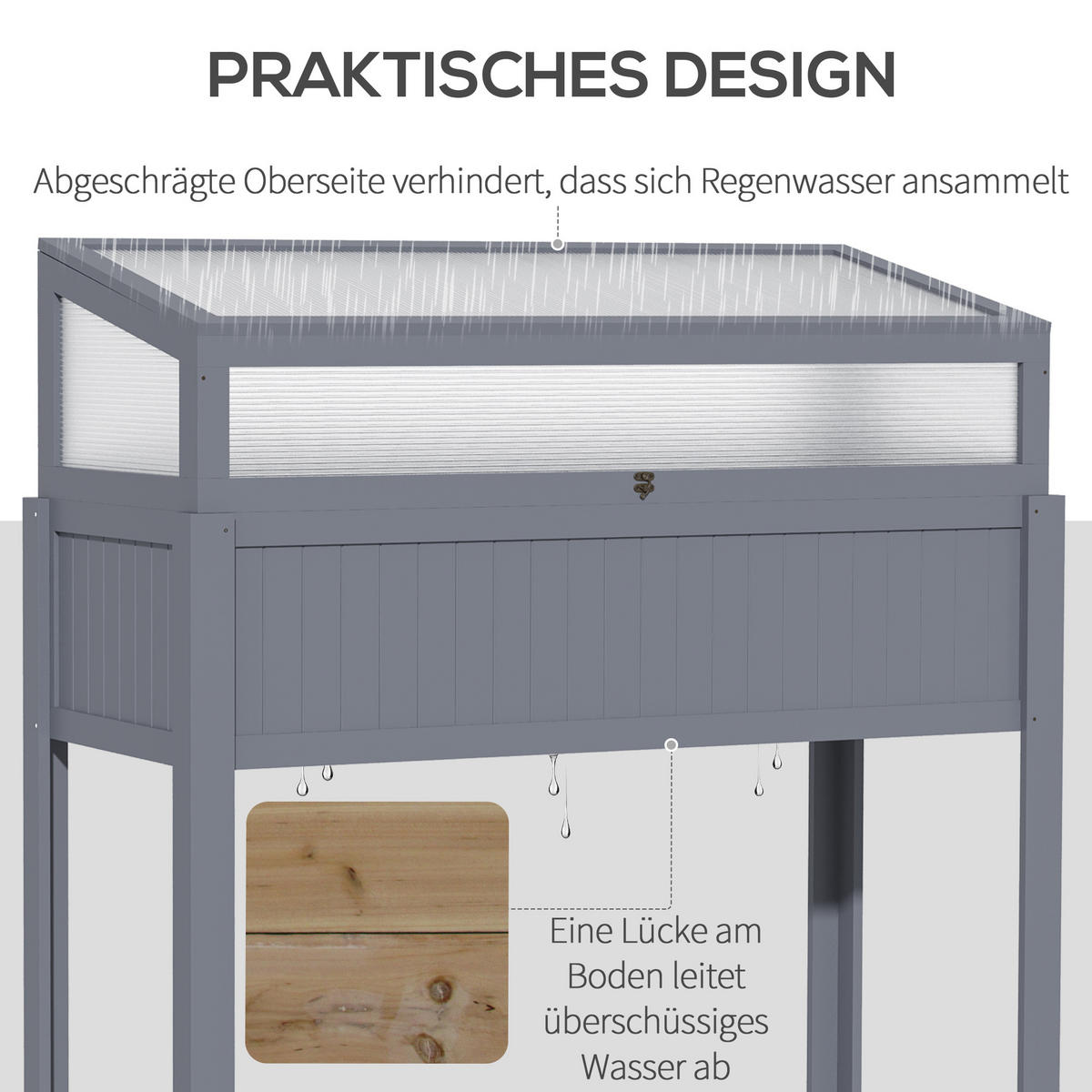 HOCHBEET, Pflanzkasten, für Garten, Balkon und Terrasse, Tannenholz, PC-Panel, Grau - Grau, Holz/Kunststoff (54/122/120cm) - Outsunny