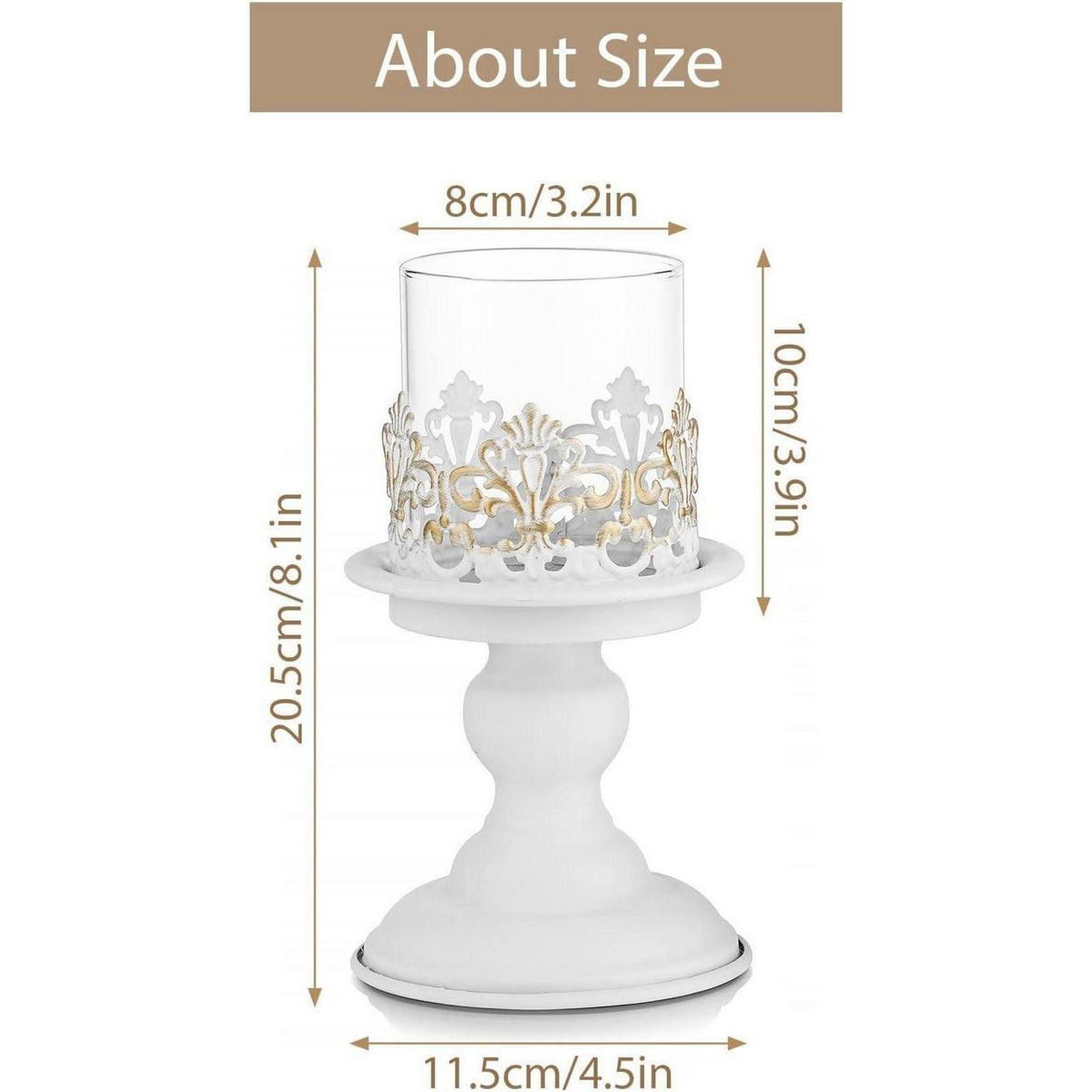 KERZENSTÄNDER 2-teiliges Set Weiß Antik Metall mit Glas-Hurrikan - Weiß, Metall (11.5/20.5/11.5cm)