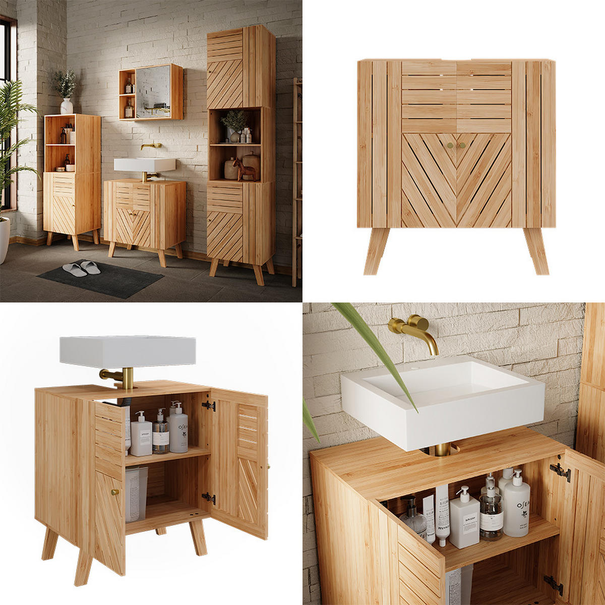 WASCHBECKENUNTERSCHRANK Lucie Bambus 60 x 65 cm mit 2 Türen - Grün, Holzwerkstoff (60/65/36cm) - Vicco