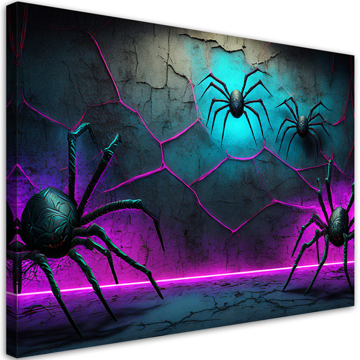 WANDBILD spinnen neon abstraktion - Lila, Textil (60/40cm) - Feeby