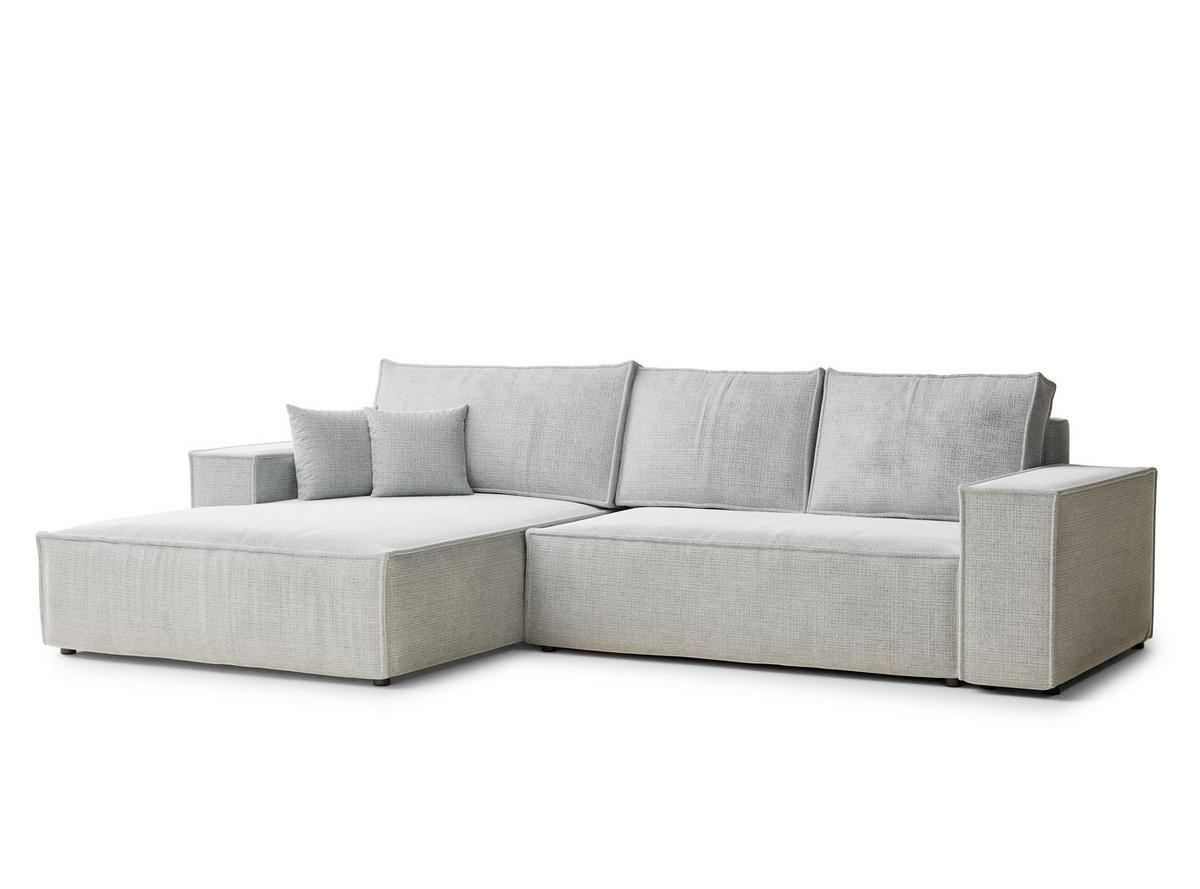 ECKSOFA Maze Grau Chenille-Stoff - Links Seite - Schwarz/Grau, Holz/Holzwerkstoff (185/294cm) - Maison de Reve