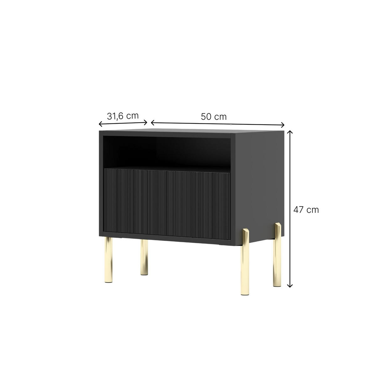 NACHTTISCH Noxy 50x47x31,6 cm - Modern Nachtschrank zum Schlafzimmer - EIN praktischer Commode aus Spanplatten - Schwarz - Schwarz, Holzwerkstoff (50/47/31.6cm) - Chilly
