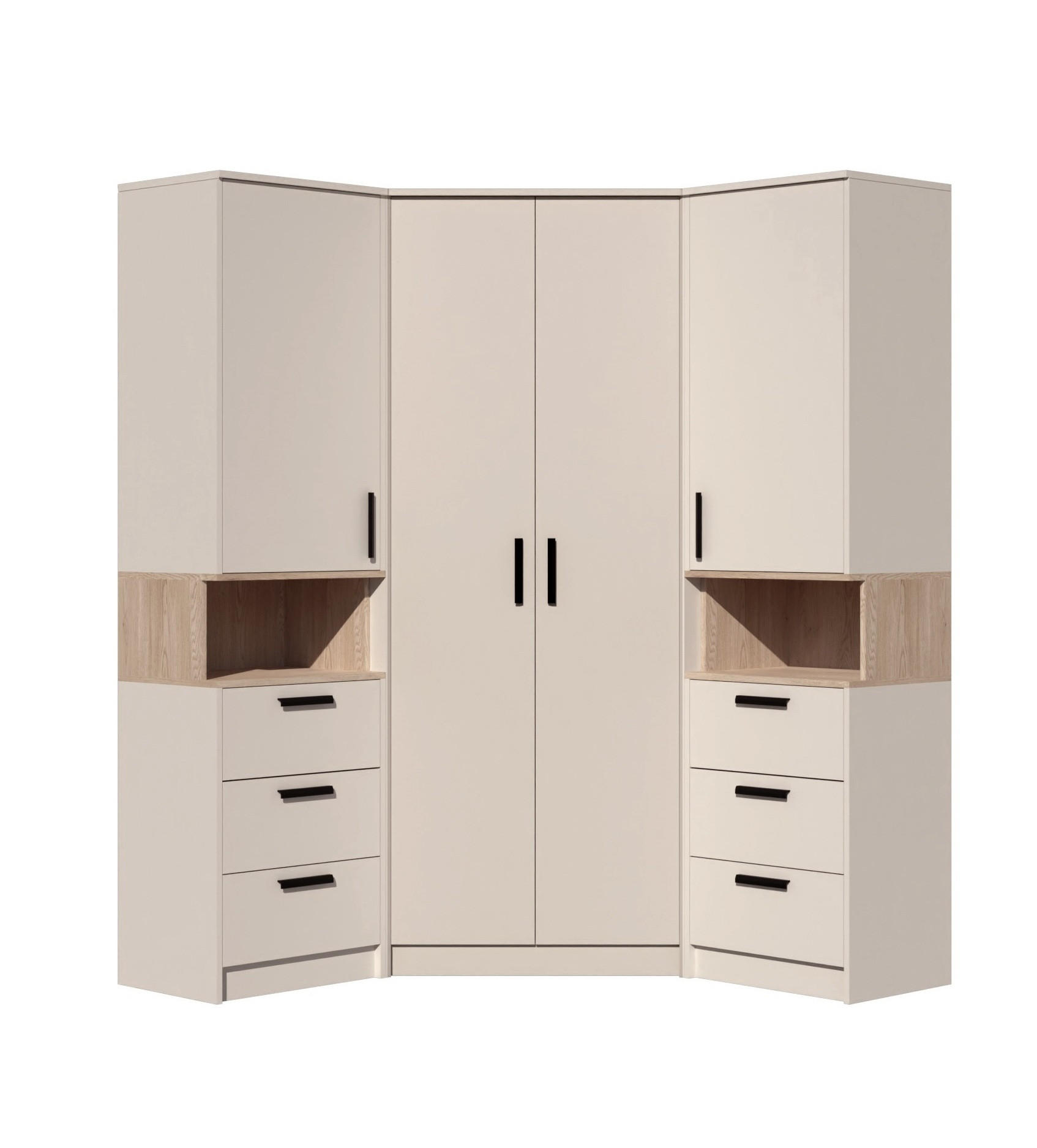 ECKSCHRANK ZWEI REGALE GRANT SET 17/C GRAUBEIGE CASHMERE 143/195/143 - Kaschmir/Schwarz, Holzwerkstoff (143/143/195cm) - Marmex Möbel