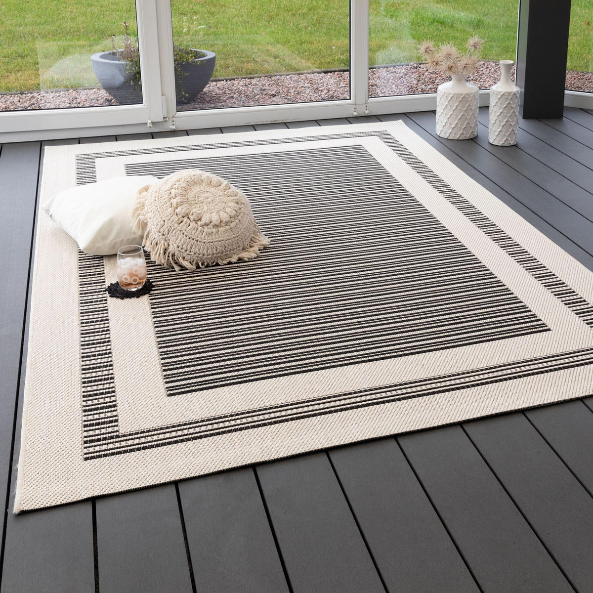 OUTDOORTEPPICH 120/170 cm Bergen Bordüre - Schwarz, Textil (120/170cm) - Steffensmeier