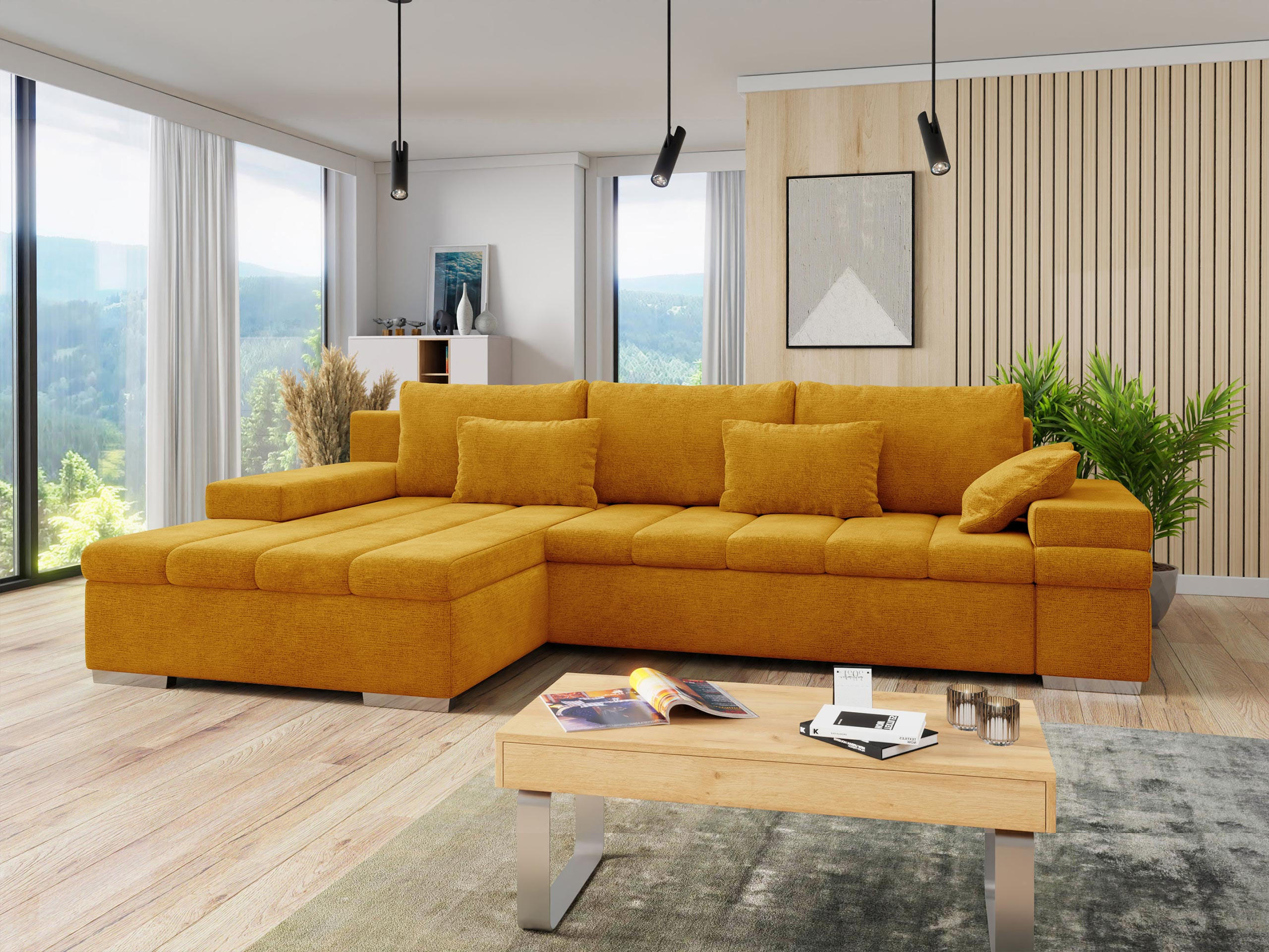 ECKSOFA Bangkok, Seite: Links - Silberfarben/Orange, Holz/Textil (310/175cm) - MIRJAN24