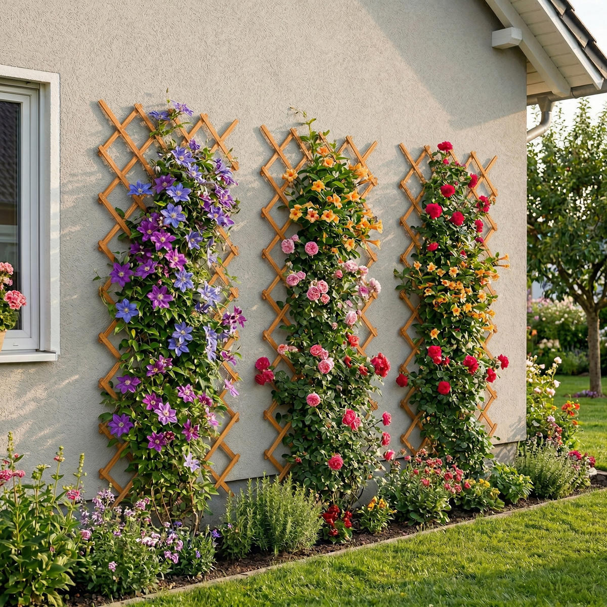 3XRANKGITTER - Orange, Holz (90/310/1.5cm) - Relaxdays