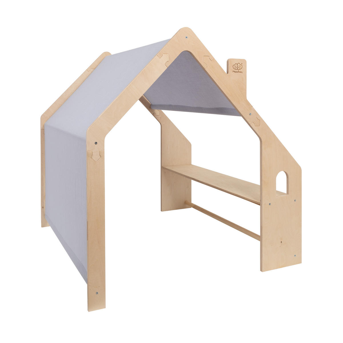 HOLZHÄUSCHEN Für Kinder mit Blauem Dach, Zarter Stoff, Spielhaus, Natur - Naturfarben/Hellblau, Holz (110/112/98cm) - MeowBaby