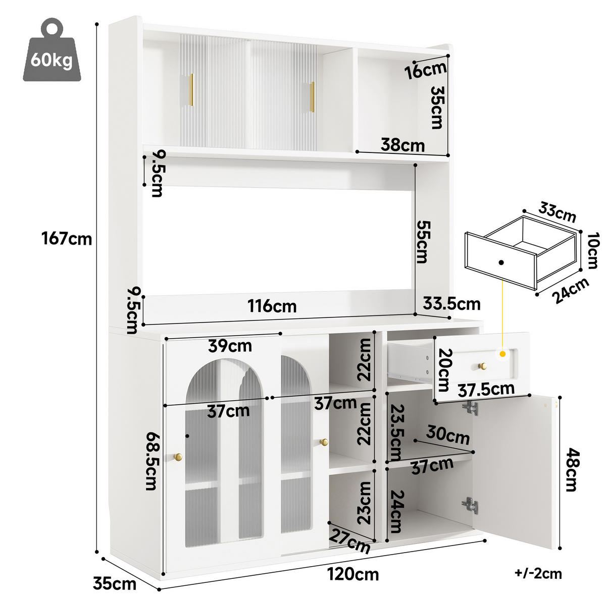 BUFFET 120/167/35 cm Weiß aus MDF und Holzwerkstoff mit LED-Beleuchtung - Weiß, Holzwerkstoff (35/167/120cm) - OKMYHOME