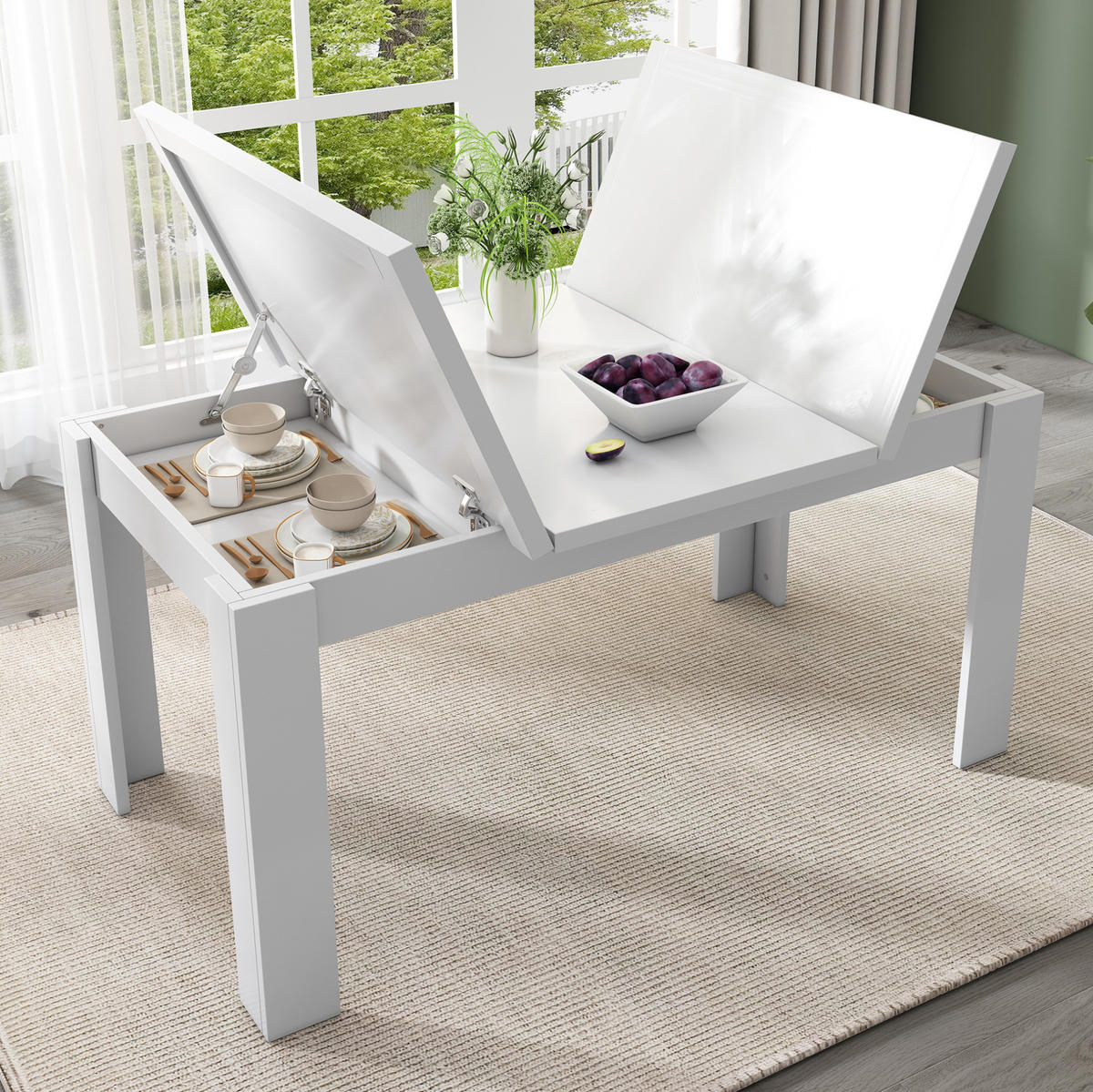 ESSTISCH 120/70/75 cm weiß mit verstecktem Stauraum - Weiß, Holzwerkstoff (120/70/75cm) - OKWISH