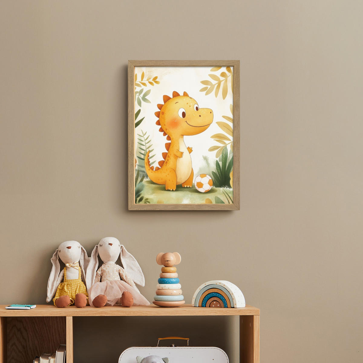 NACHTTISCHLAMPE MIT AKKU Dino - Fußball - Orange 30x40 cm - Beige, Holzwerkstoff (8/30/40cm) - OnlyWow