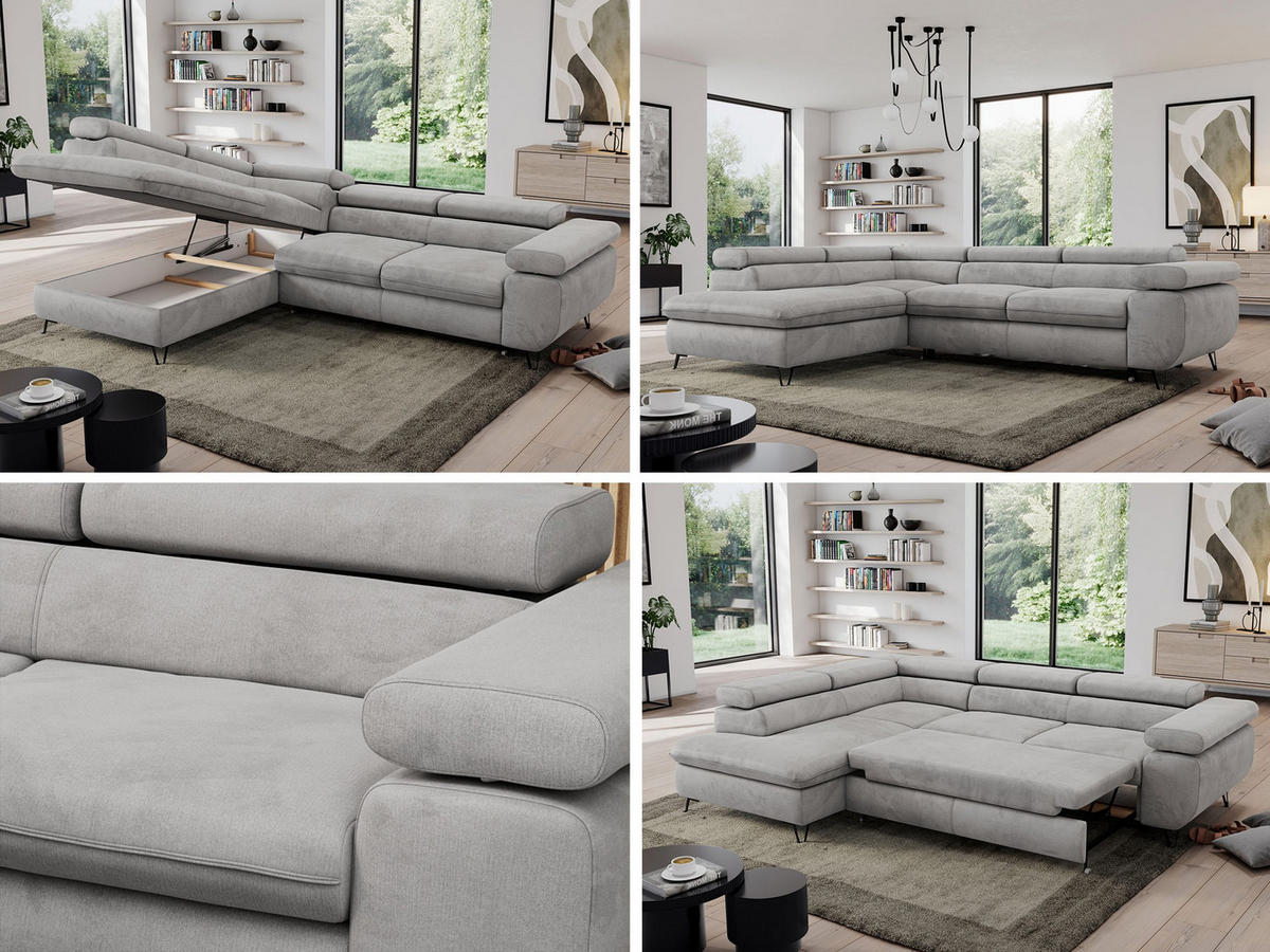 ECKSOFA PEDRO L Hellgrau Velvet - Links Seite - Hellgrau/Schwarz, Textil/Metall (208/273cm) - MKS