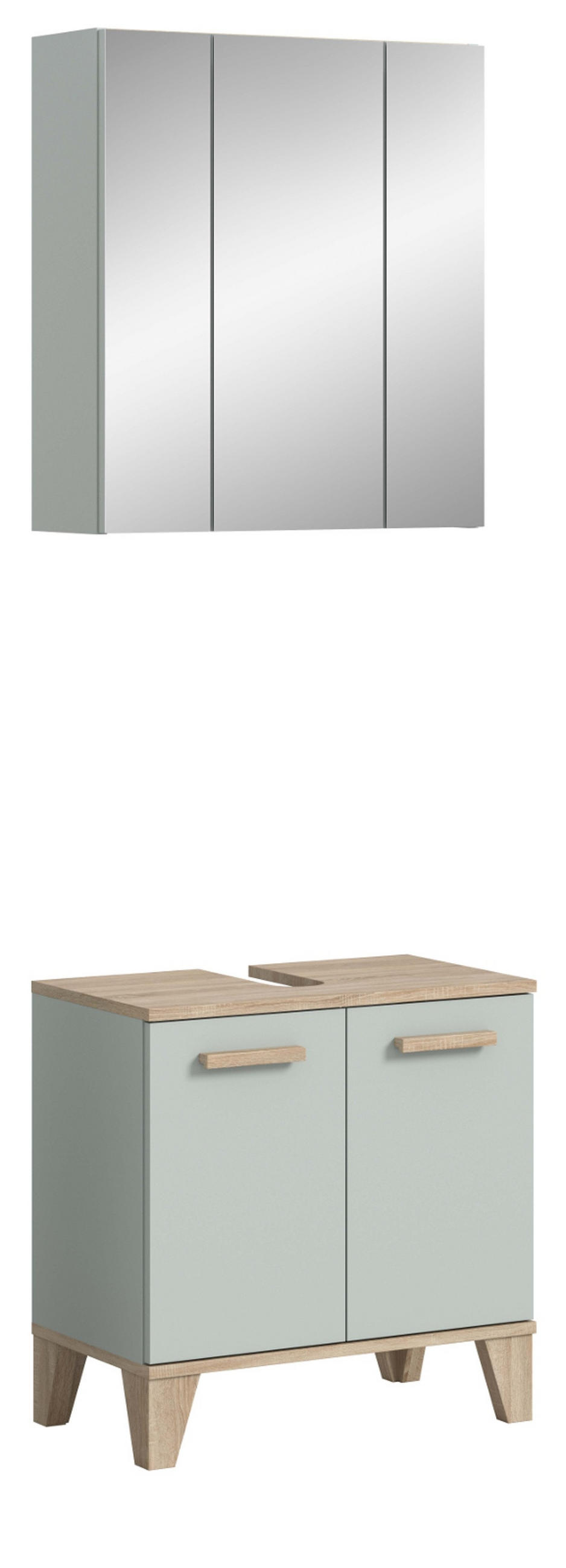 BADMÖBEL-SETGRÜN, Eiche 2-teilig 60 x 190 cm, Badkombination skandinavisches Design - Eichefarben/Grün, Glas/Holzwerkstoff (60/190/34cm) - Inn.Furn