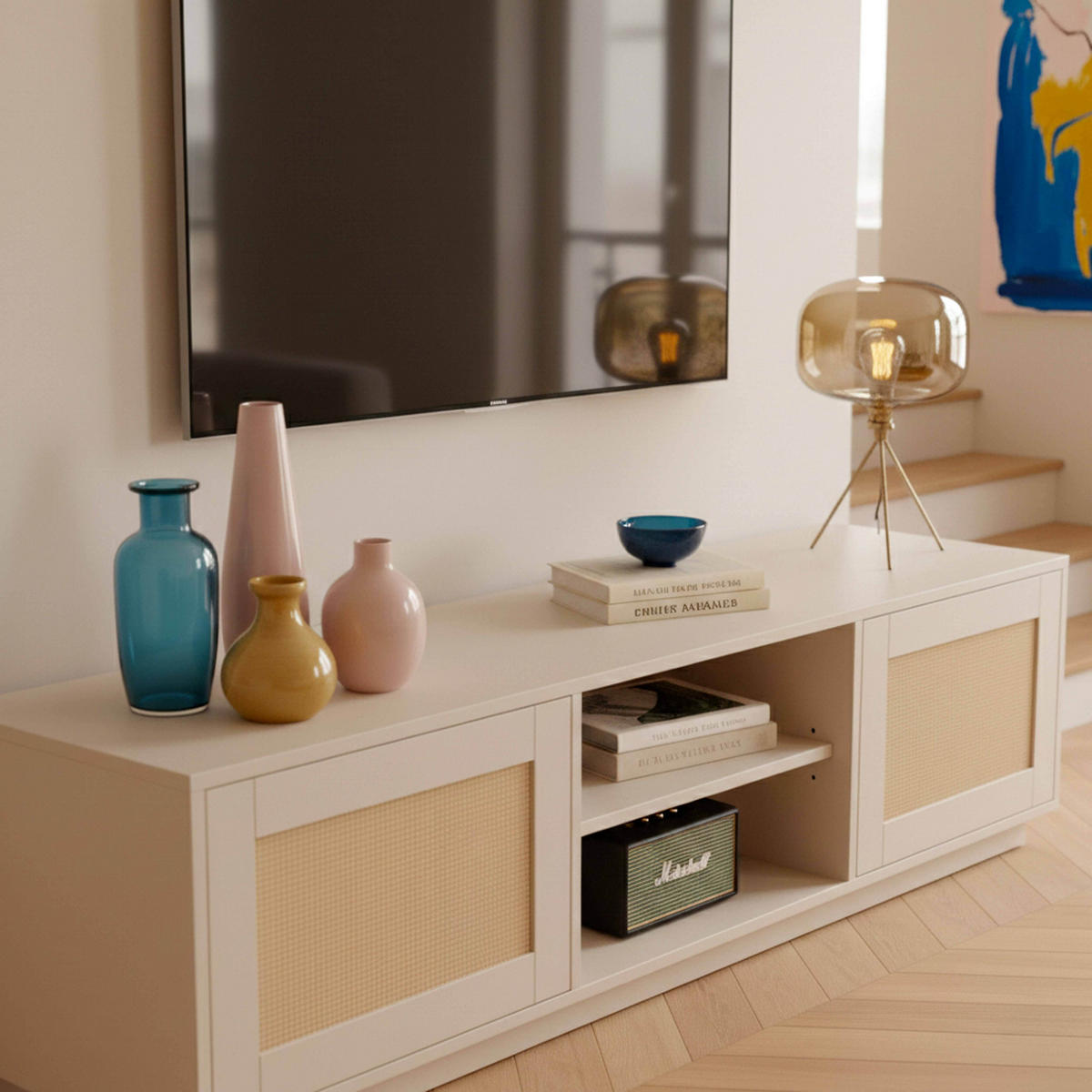 TV-MÖBEL, Beige - Beige, Holz (160/43/40cm) - Oviala