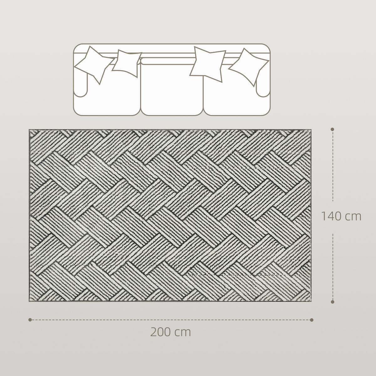 TEPPICH DE-14298 geometrisches Muster, maschinenwaschbar Grau - Hellgrau, Kunststoff (140/200cm) - ComfortXL