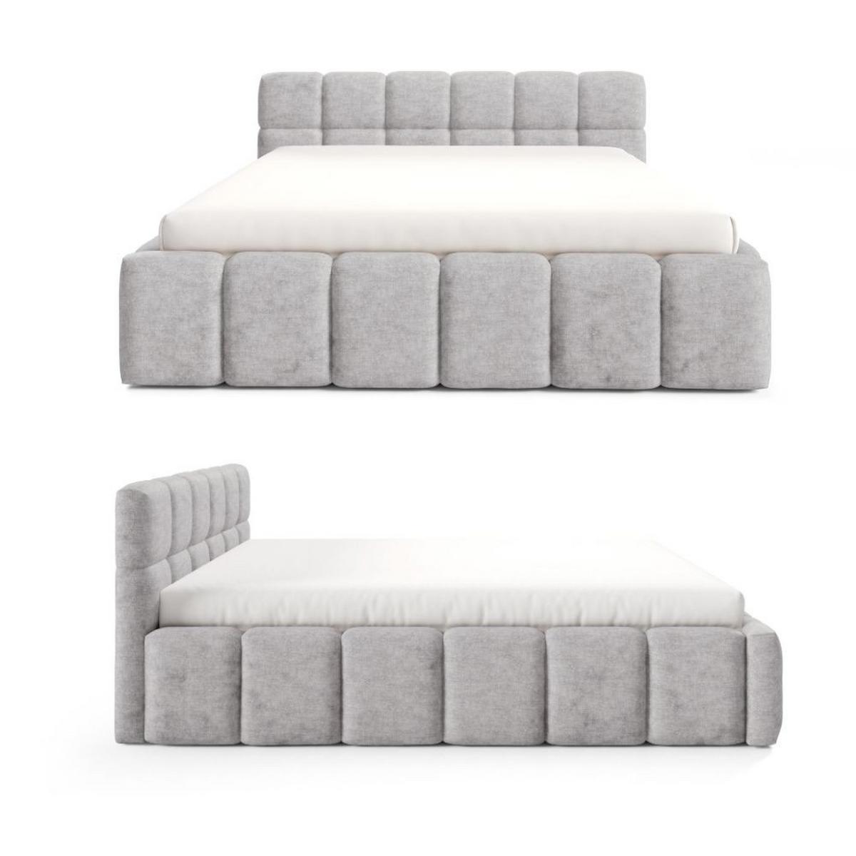 POLSTERBETT NUBO Medium 140x200 cm mit Bettkasten – PERFECT HARMONY 80 - Hellgrau, Holz - Dekori_Interiors