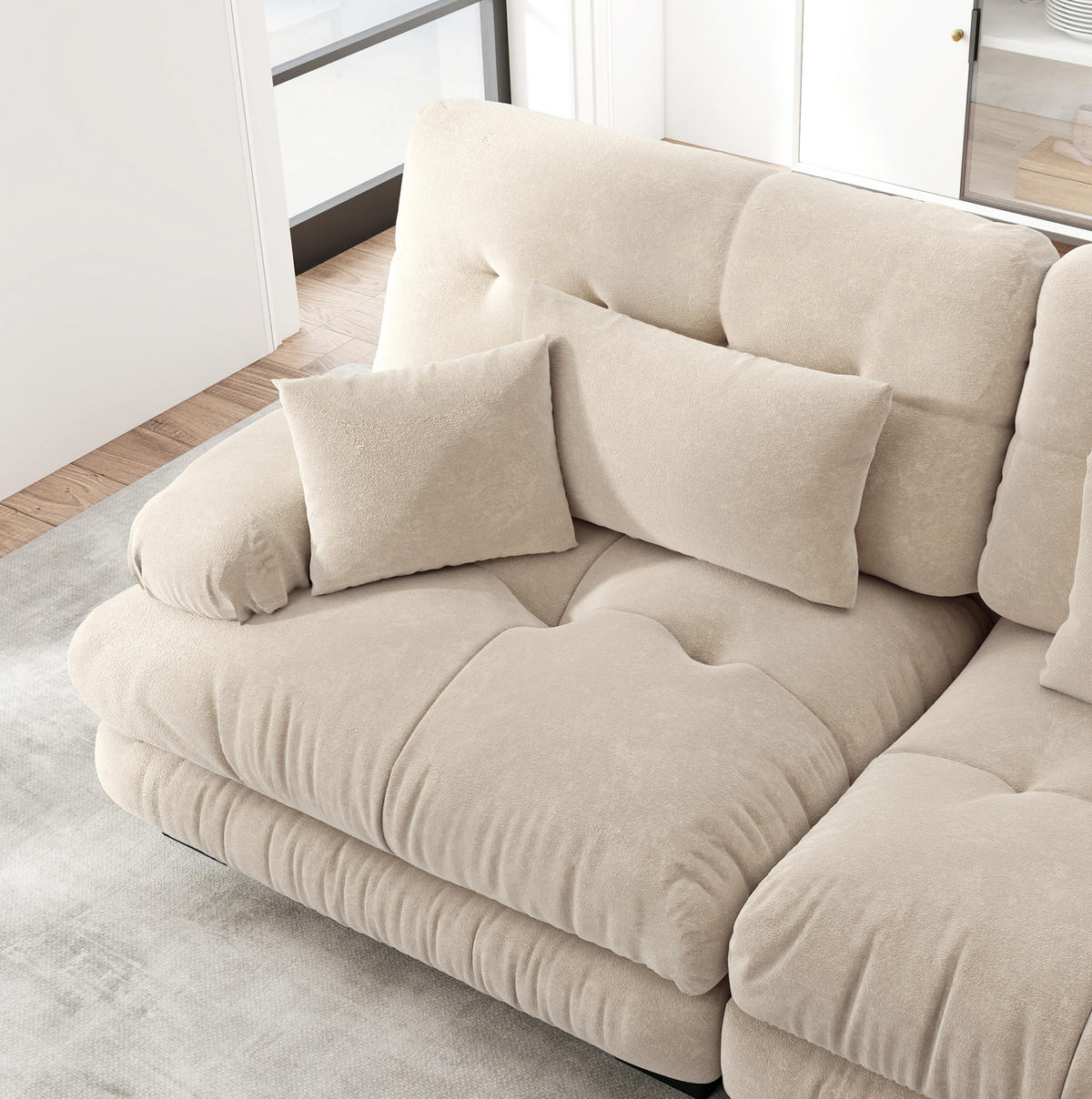 ECKSOFA mit beweglichen Ottomane, tiefem Sitz und Vintage-Chenille-Bezug, Hellkaffee - Cappuccino, Textil (313/145cm) - Redom
