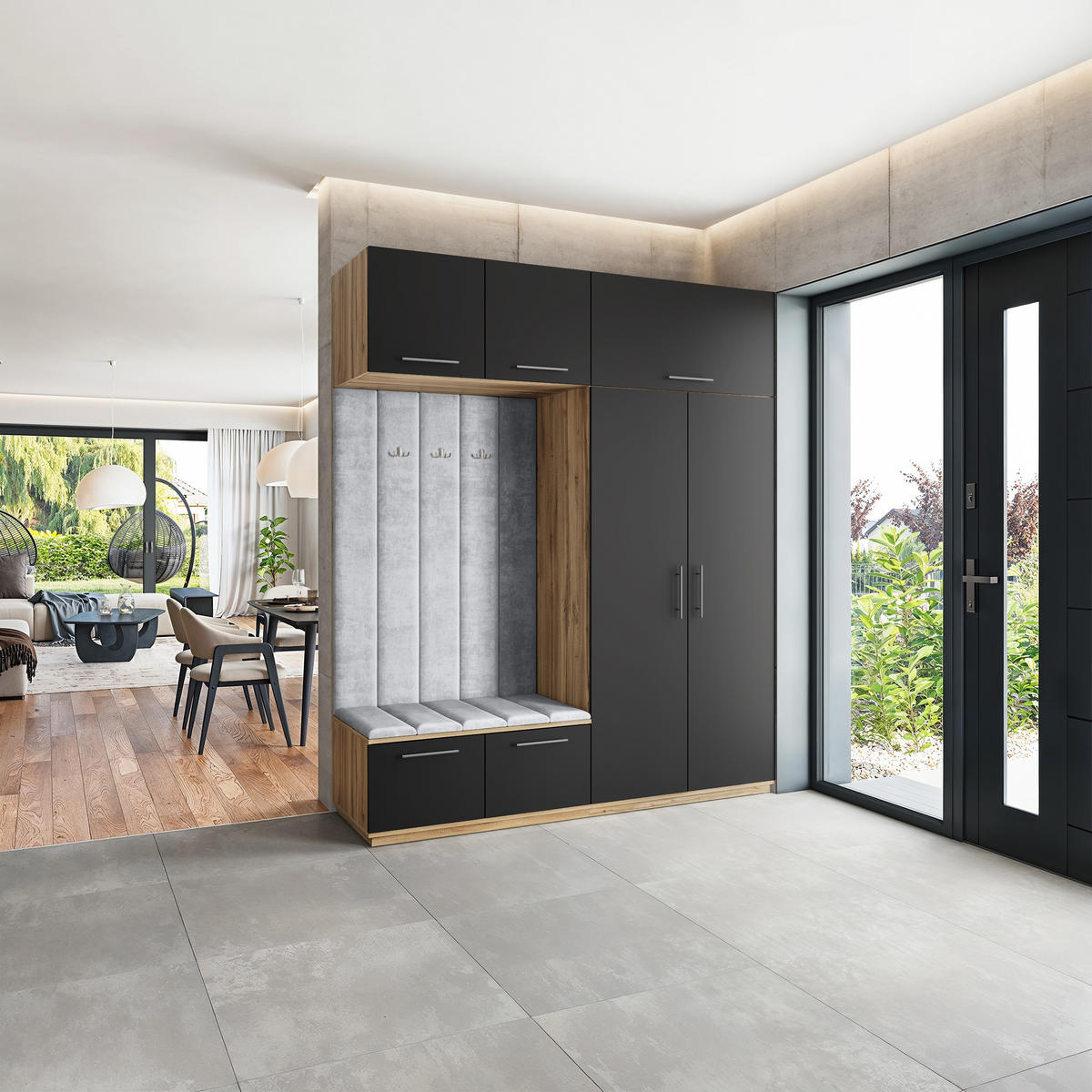 GARDEROBENSCHRANK REMA 200/240/60 cm Modern Eiche Wotan - Eiche Wotan/Schwarz, Holzwerkstoff (200/240/60cm) - MASSENO