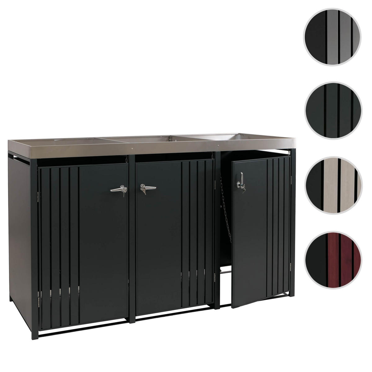 MÜLLTONNENBOX 3er mit Pflanzkasten HxBxT 125x196x84cm Anthrazit Edelstahl - Anthrazit, Metall (196/125/84cm) - PROREGAL