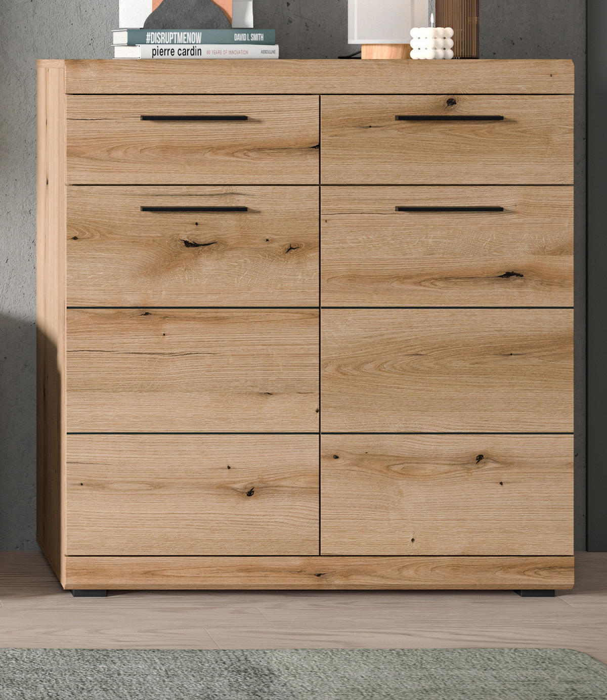 SCHUHSCHRANK Evoke Eiche 90 cm, Kommode mit viel Stauraum - Eichefarben/Schwarz, Holzwerkstoff/Kunststoff (90/96/37cm) - Inn.Furn