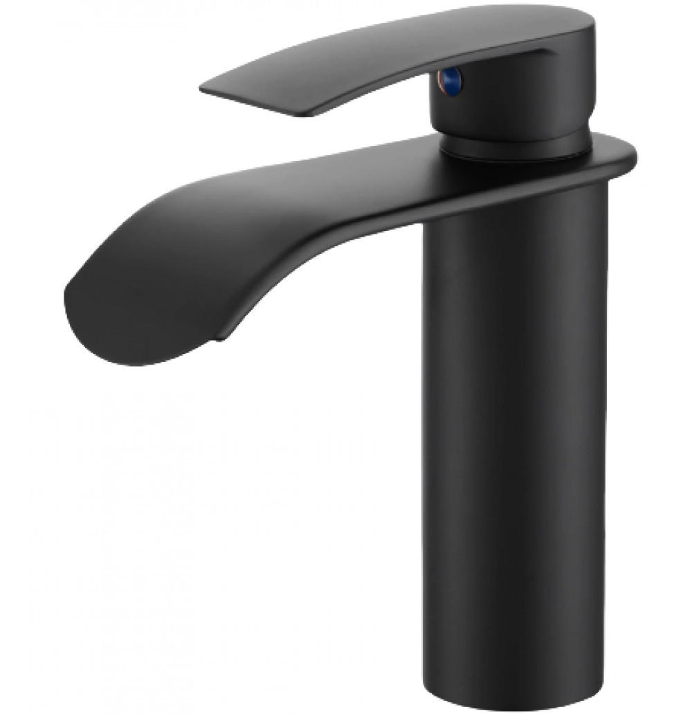 WASCHTISCHARMATUR , Wasserfallauslauf - Schwarz, Metall (17/18/17cm) - BELZ