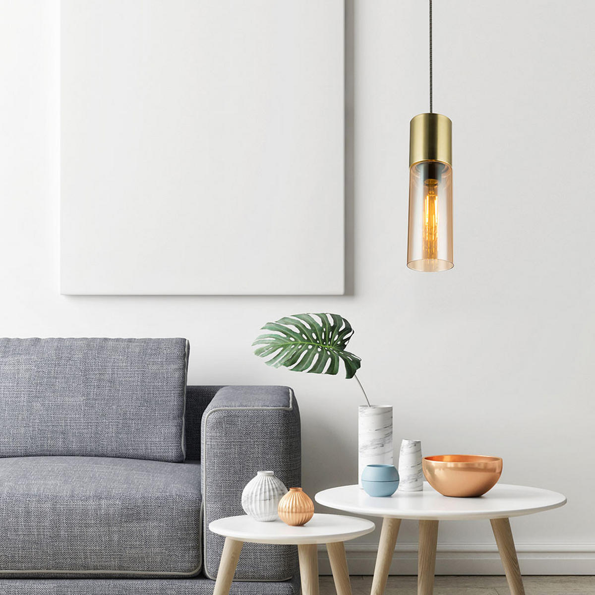 HÄNGELEUCHTE Messing Orange 2er Set - Orange, Glas (10.5/10.5/152.5cm)