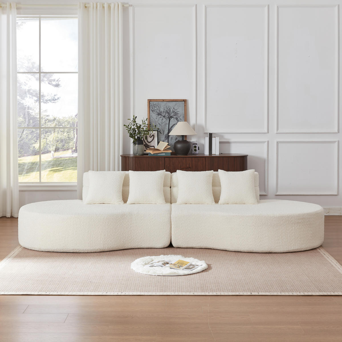 4-SITZER SOFA Chenille Beige 2-teilig modular - Beige, Textil (310/65/110cm) - WISHDOR