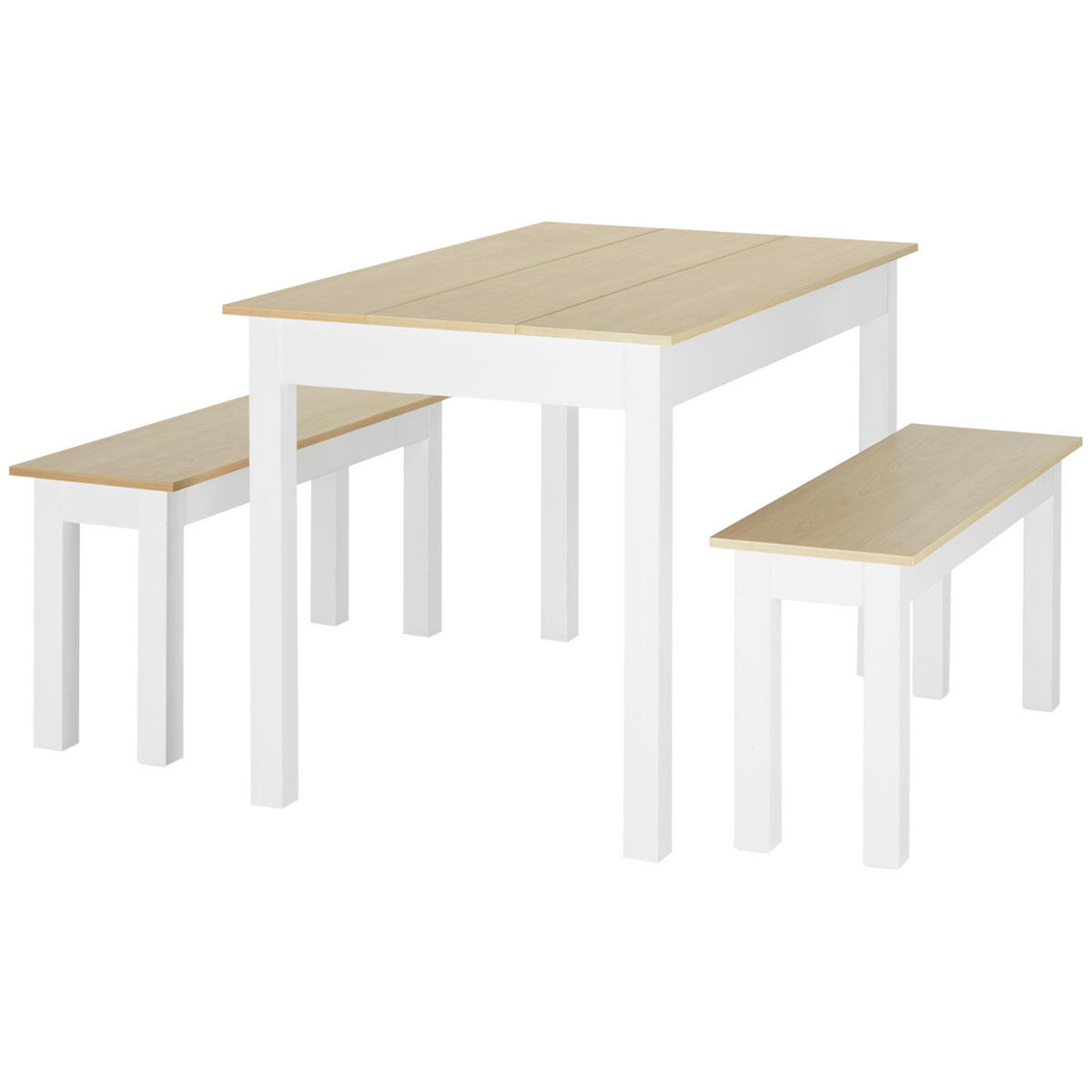 3-TEILIGE Essgruppe mit 2 integrierten Bänken für 4-6 Personen, moderner Stil, Spanplatte - Eichefarben, Kunststoff (119/75/70cm)