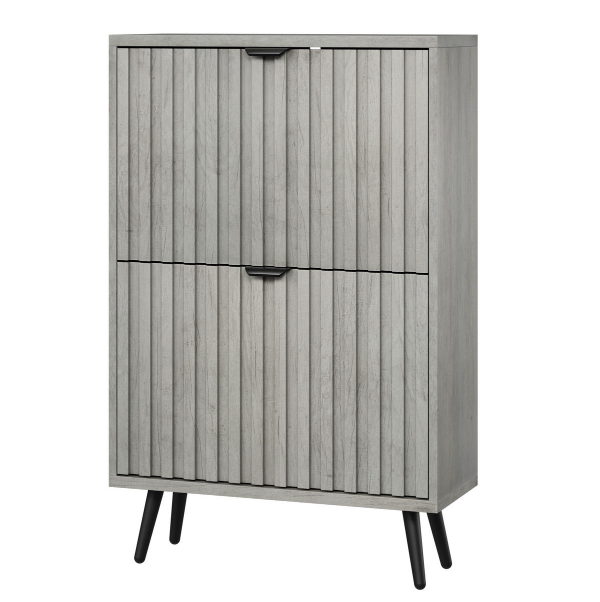 SCHUHSCHRANK 60/24/94 cm grau aus MDF und Holzwerkstoff mit 2 Klappen und Rillendesign - Grau, Holzwerkstoff (60/94/24cm) - OKWISH