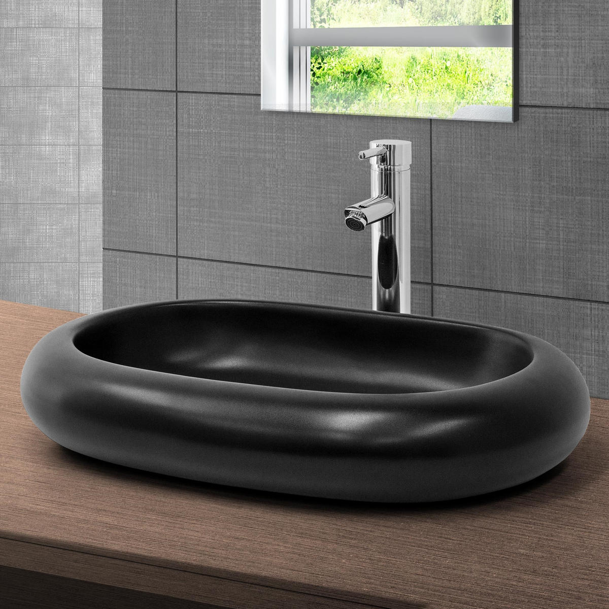 WASCHBECKEN - Schwarz, Keramik (45/11/65cm) - ML-DESIGN