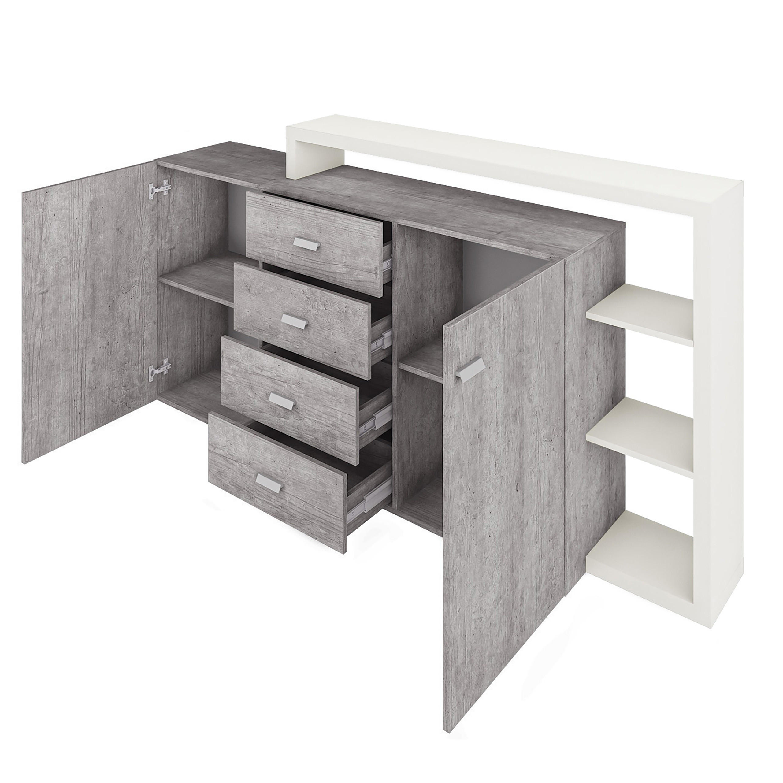 Thumbnail - Masseno Sideboard, Weiß, Holzwerkstoff, 4 Schubladen, 180x98x37 cm, Wohnzimmer, Kommoden & Sideboards, Sideboards