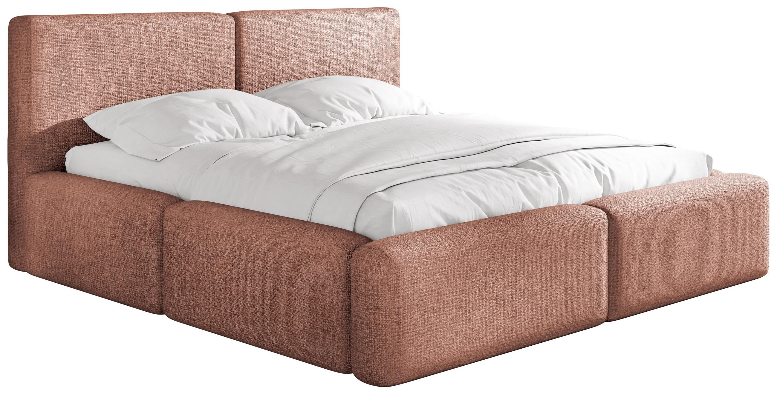 POLSTERBETT Duo mit Bettkasten, Metall-Lattenrost & hohem Kopfteil in Terrakotta Chenille 200x200 cm - Birkefarben/Rot, Kunststoff/Textil (200/200cm) - WFL GROUP