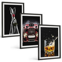BILDER SET 3er Set - 40x60 cm Schwarzer Rahmen - Frauenbeine Rosenauto Whisky - Schwarz, Kunststoff (40/60cm) - TULUP